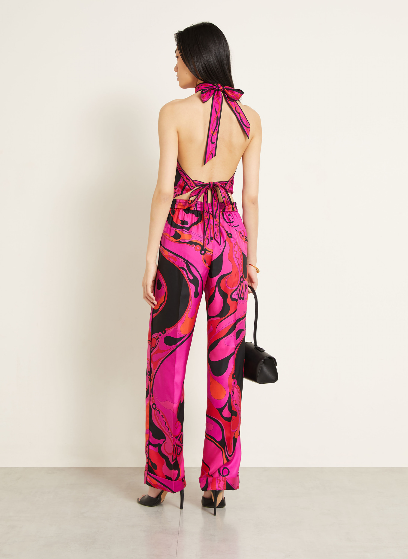 PUCCI Blusentop aus Seide: PINK / ORANGE / SCHWARZ