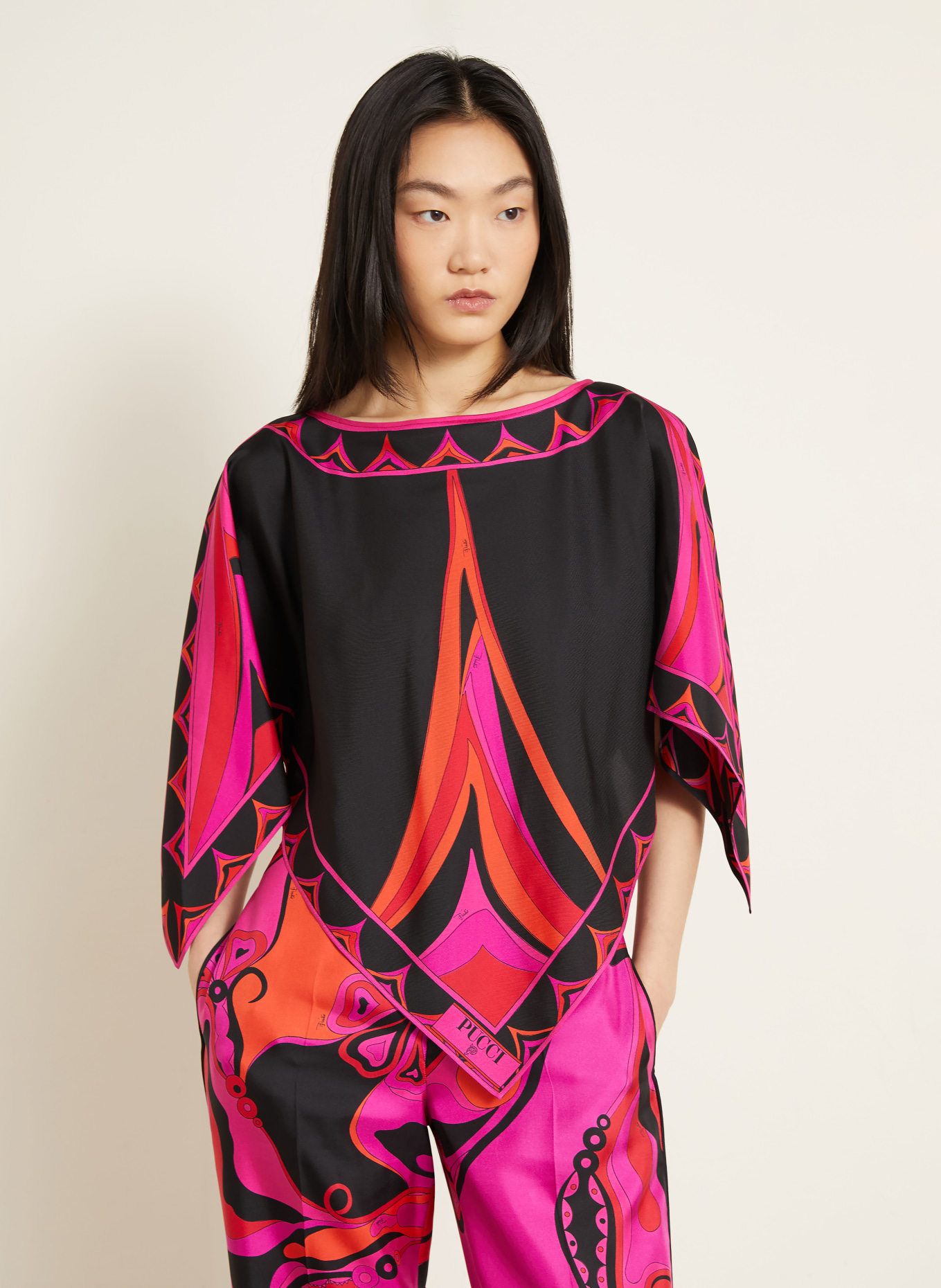 PUCCI Blusenshirt aus Seide mit 3/4-Arm: PINK / ROT / SCHWARZ