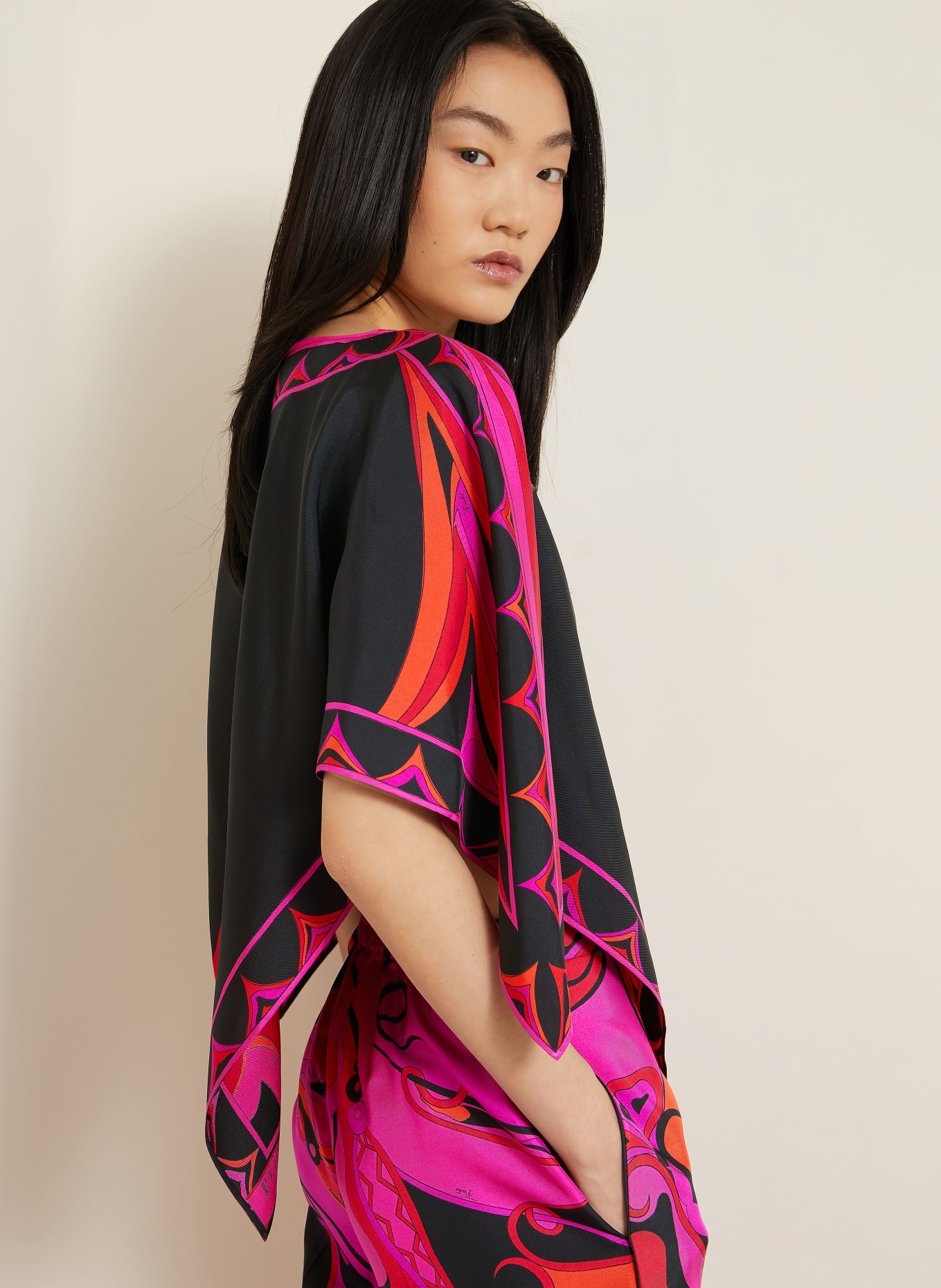 PUCCI Blusenshirt aus Seide mit 3/4-Arm: PINK / ROT / SCHWARZ