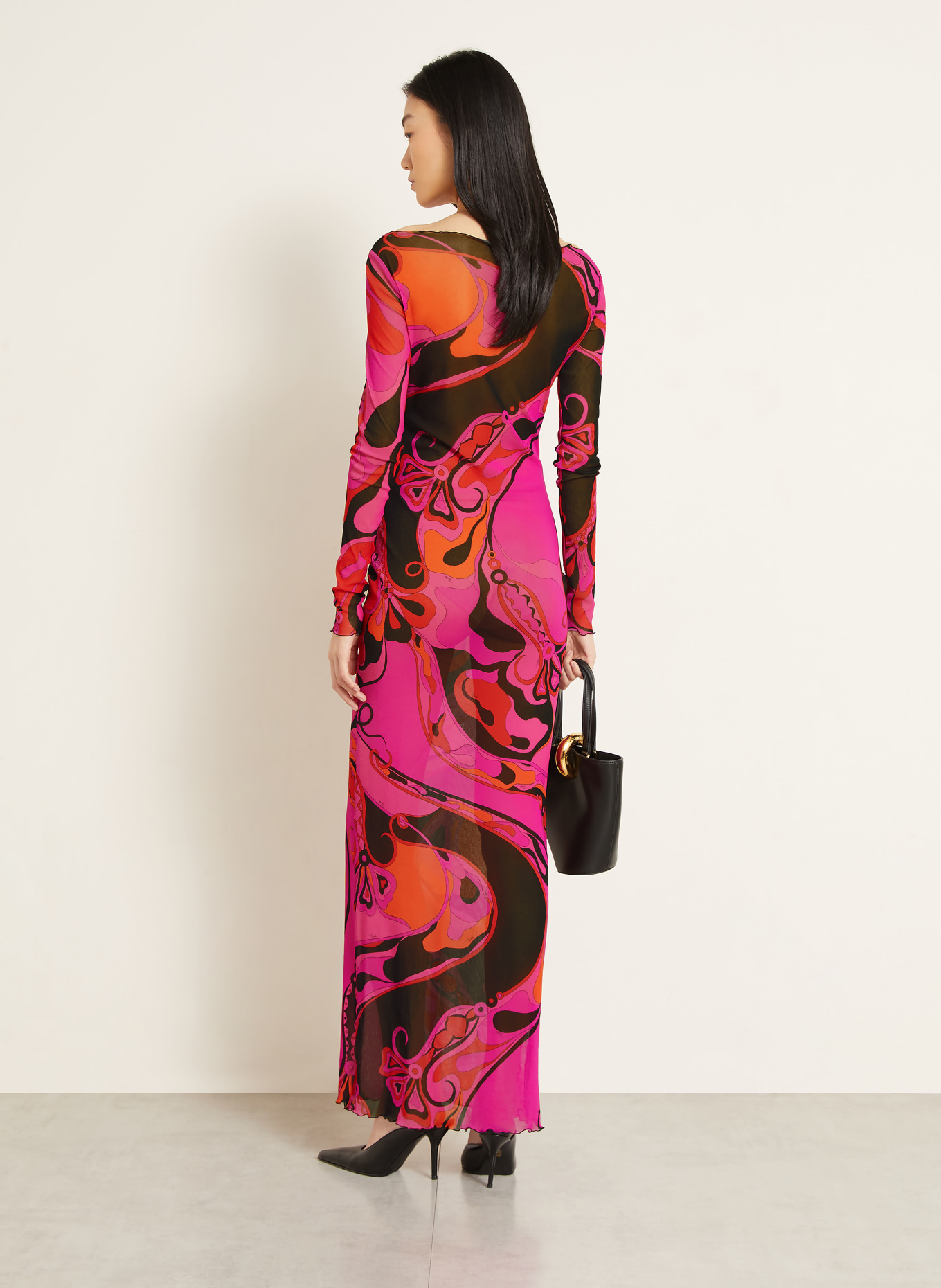 PUCCI Mesh-Kleid: PINK / ORANGE / SCHWARZ