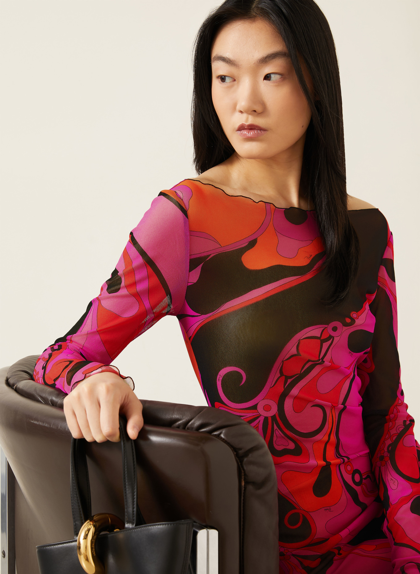 PUCCI Mesh-Kleid: PINK / ORANGE / SCHWARZ