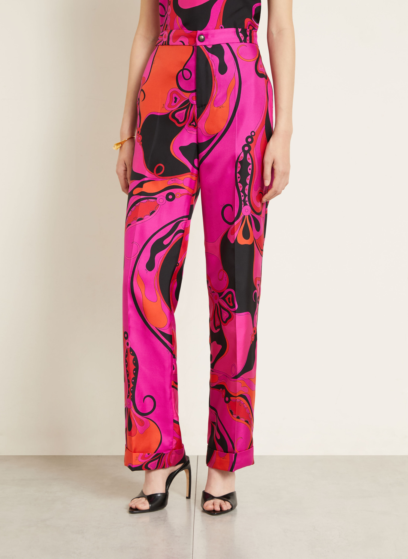PUCCI Silk pants: PINK / ORANGE / BLACK