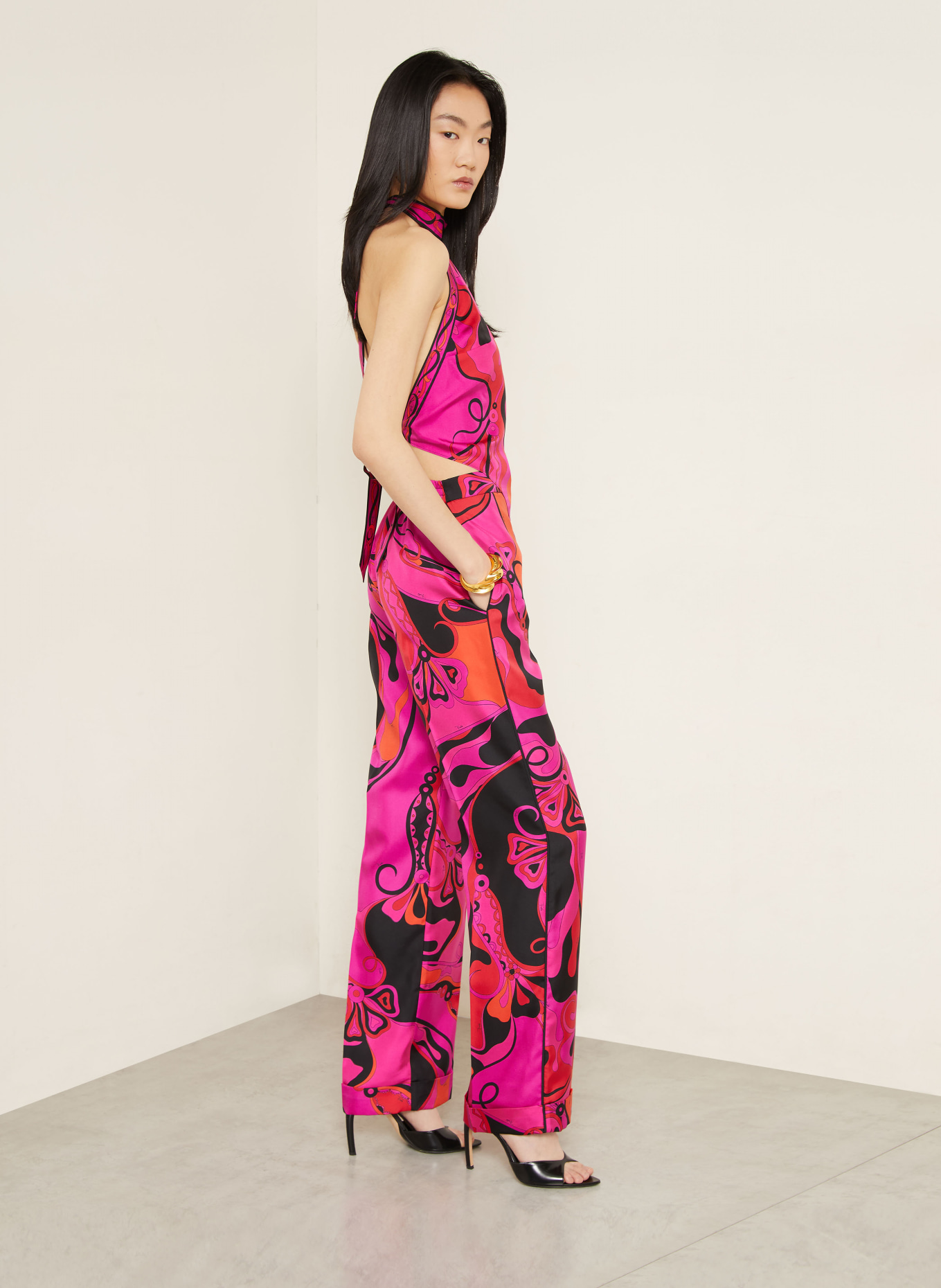 PUCCI Silk pants: PINK / ORANGE / BLACK