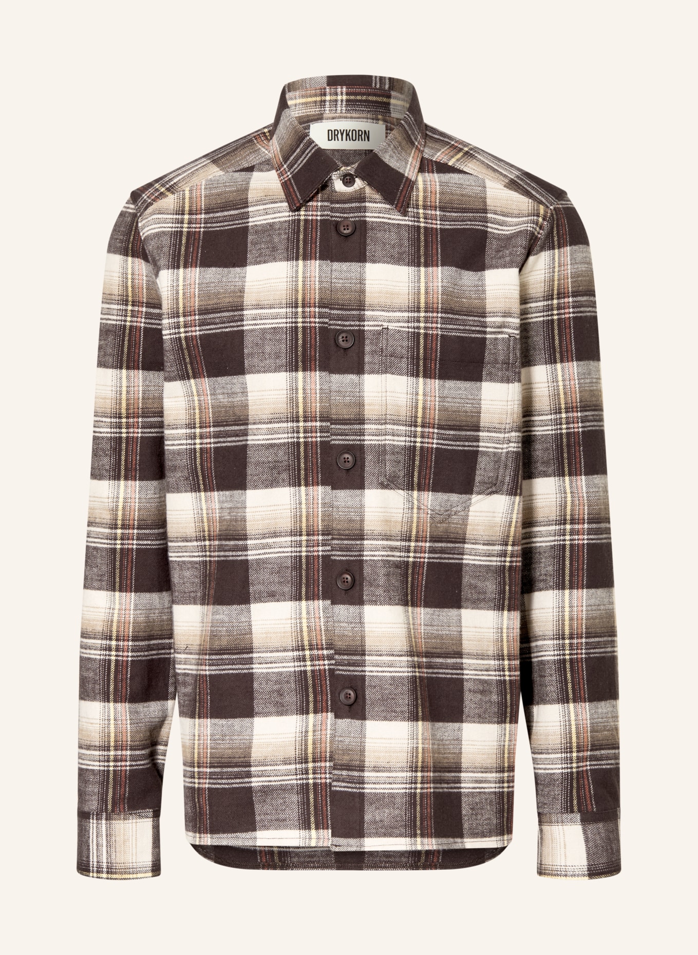 DRYKORN Flanellskjorte DIEGGO Comfort Fit: MØRKEBRUN / LYSEBRUN / ORANGE