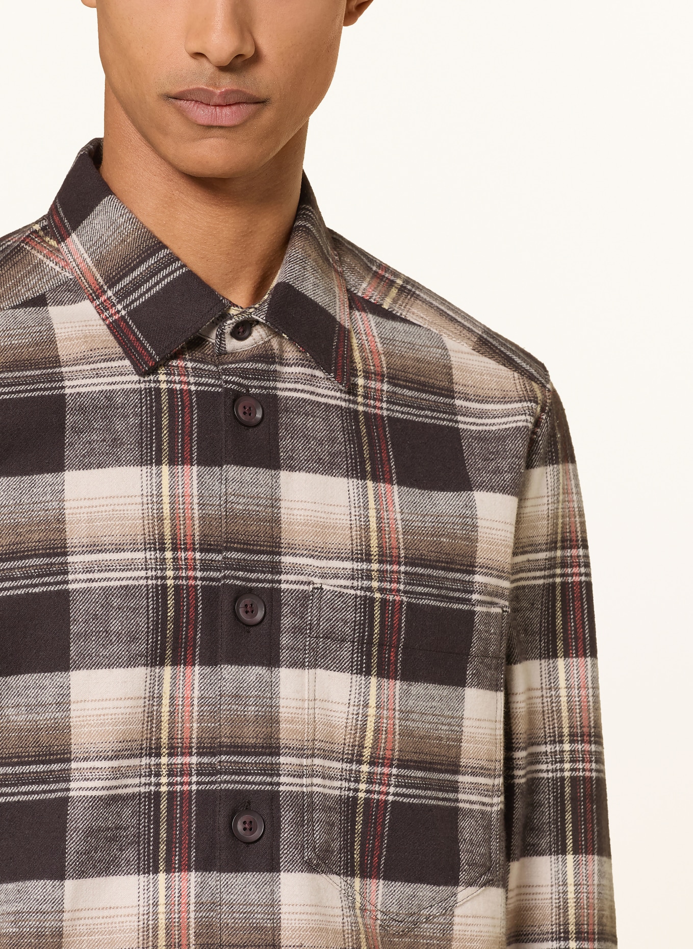 DRYKORN Flanellskjorte DIEGGO Comfort Fit: MØRKEBRUN / LYSEBRUN / ORANGE