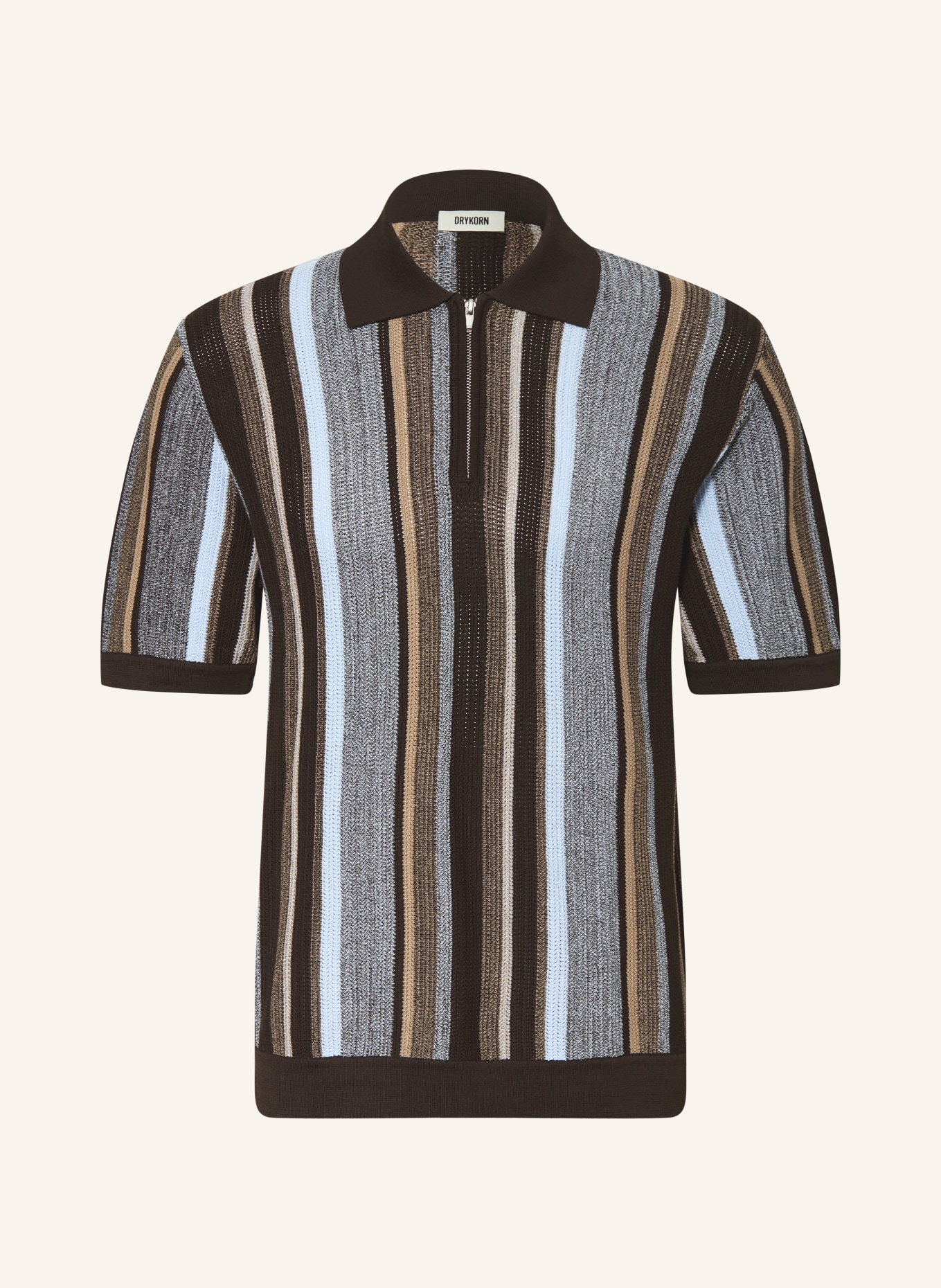 DRYKORN Strikket poloshirt NIIVAN Regular Fit: SORT / GRÅ / LYSEBLÅ