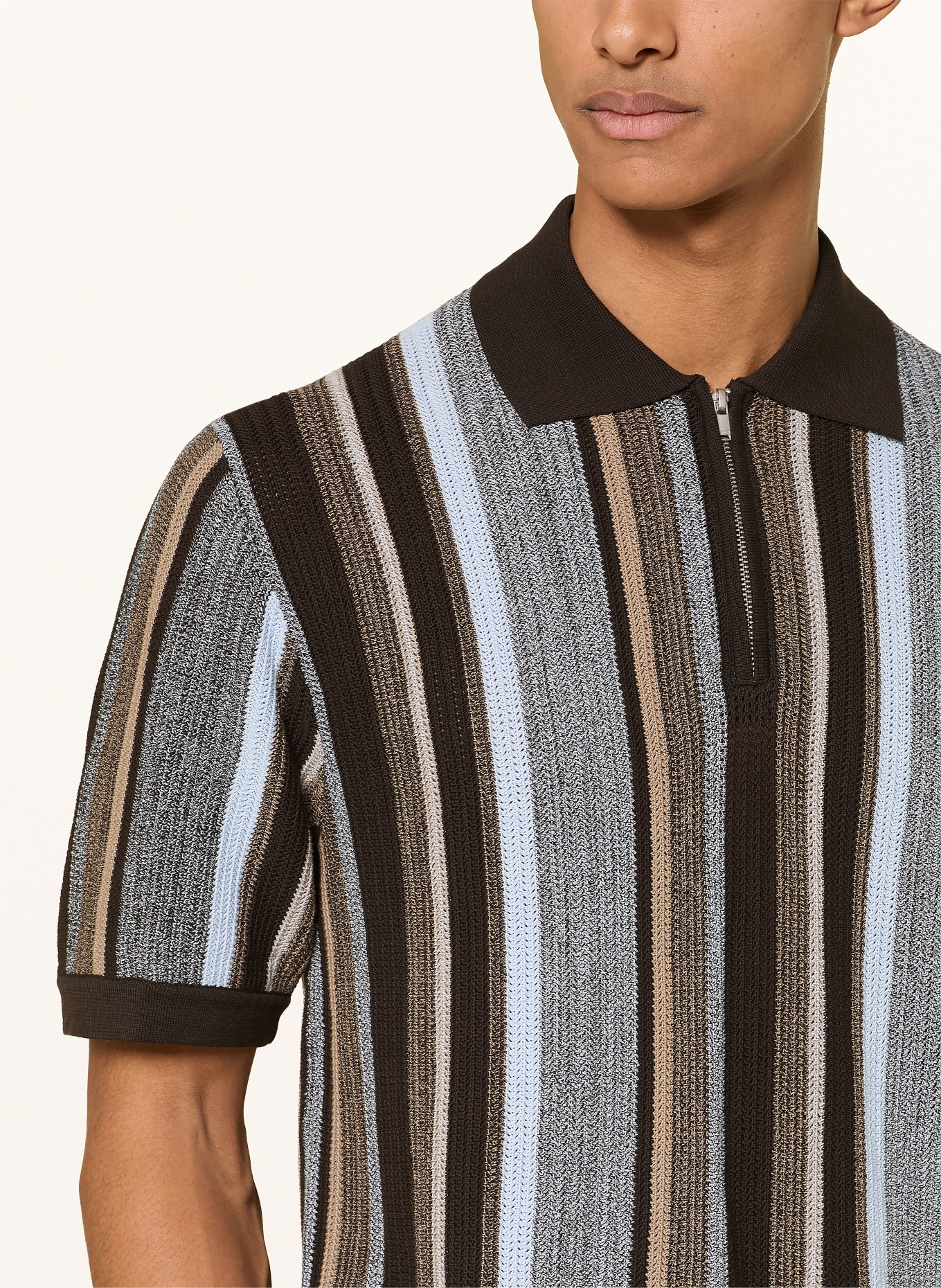 DRYKORN Strikket poloshirt NIIVAN Regular Fit: SORT / GRÅ / LYSEBLÅ