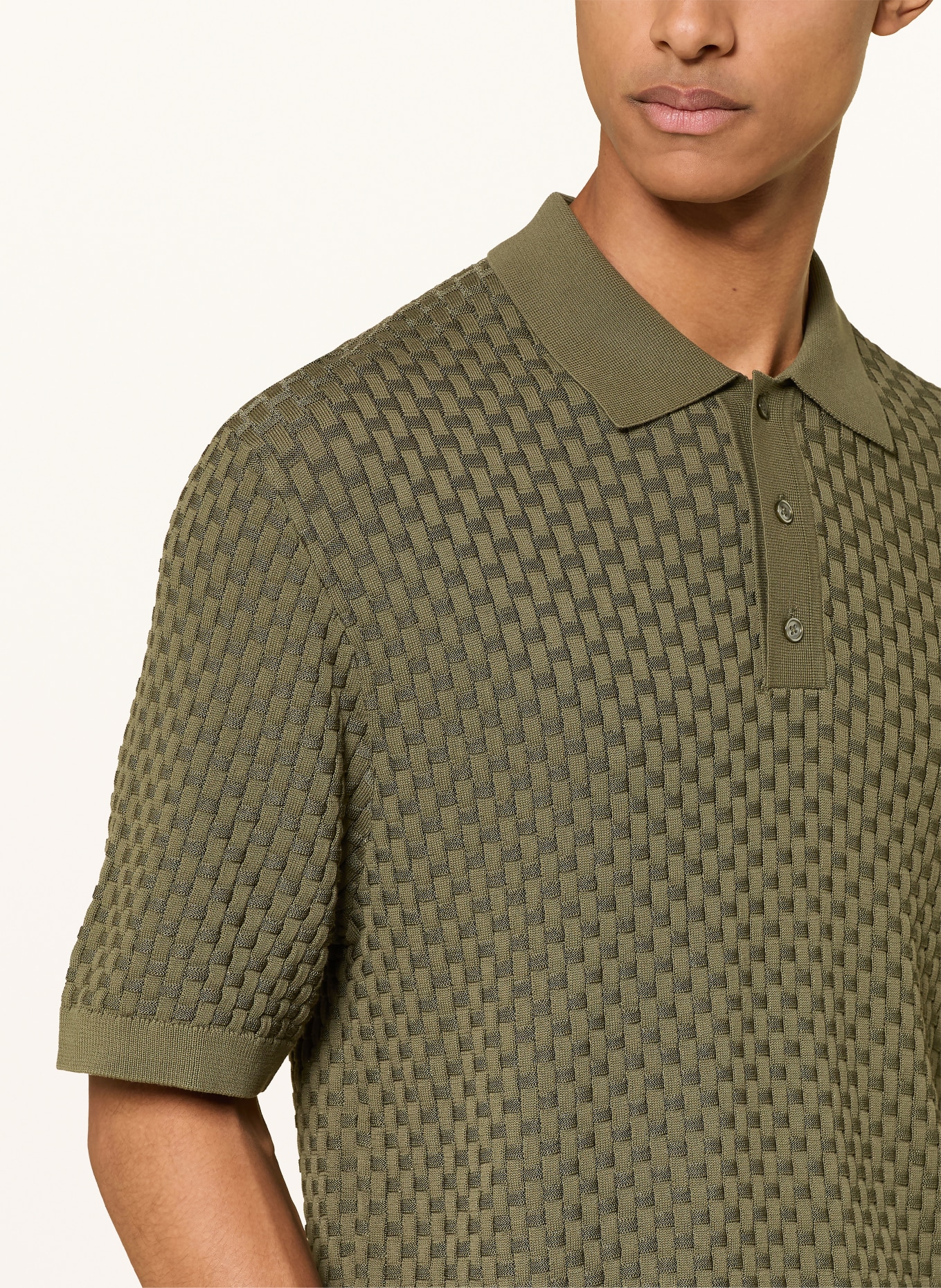DRYKORN Strikket poloshirt TAMIAN Relaxed Fit: OLIVEN