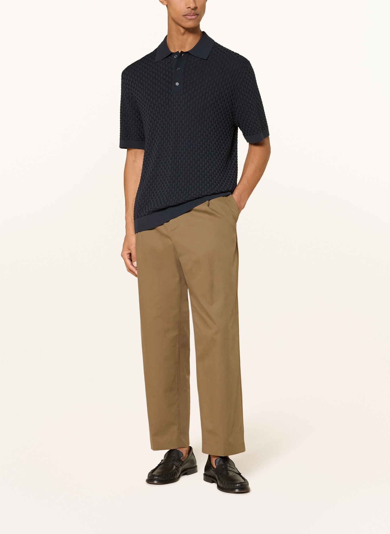 DRYKORN Strikket poloshirt TAMIAN Relaxed Fit: MØRKEBLÅ