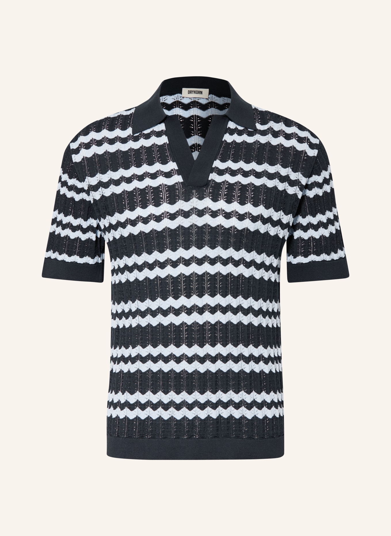 DRYKORN Strikket poloshirt LAURENZZO Regular Fit: MØRKEBLÅ / LYSEBLÅ
