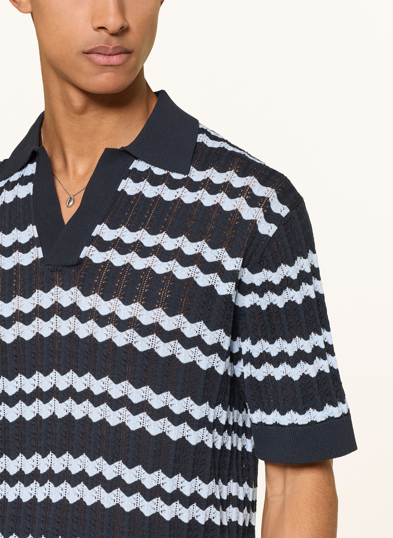 DRYKORN Strikket poloshirt LAURENZZO Regular Fit: MØRKEBLÅ / LYSEBLÅ