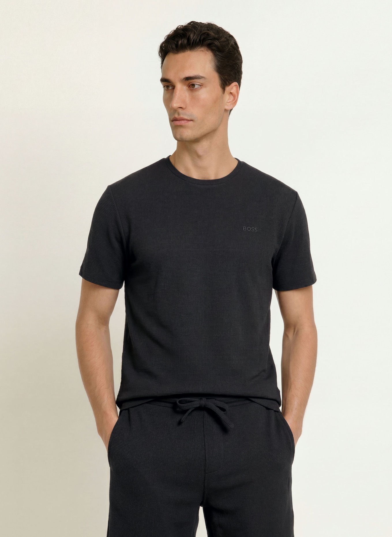 BOSS RIB Sleep Shirt: BLACK