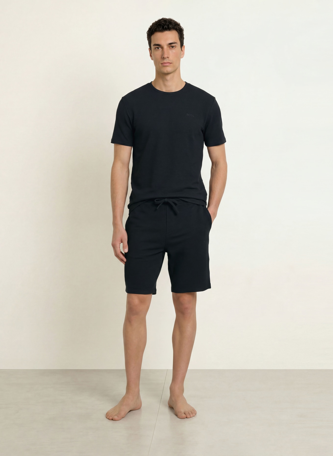 BOSS RIB Sleep Shorts: BLACK