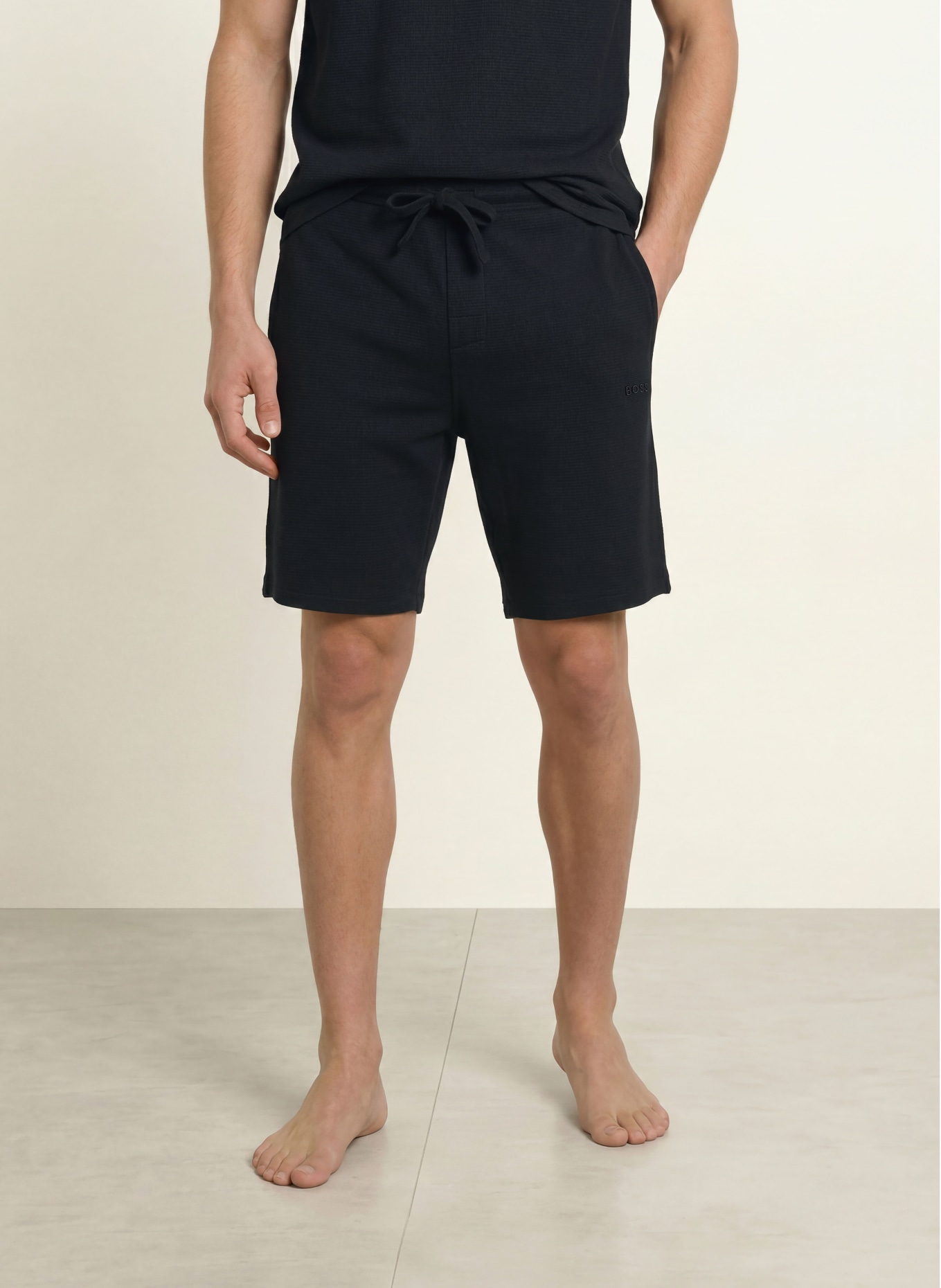 BOSS RIB Sleep Shorts: BLACK