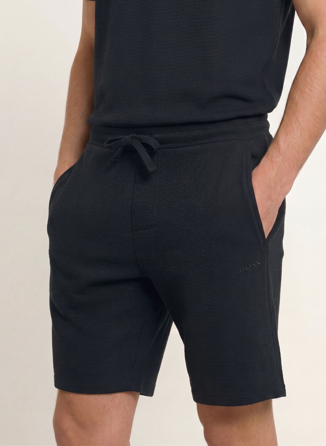 BOSS RIB Sleep Shorts: BLACK