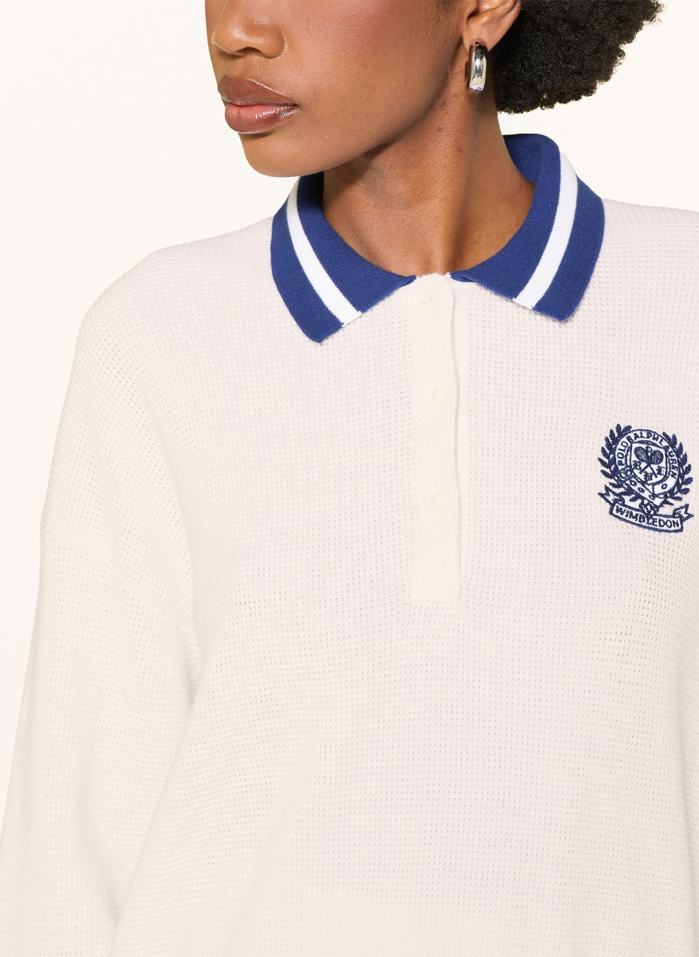 POLO RALPH LAUREN Gebreid poloshirt: WIT / DONKERBLAUW