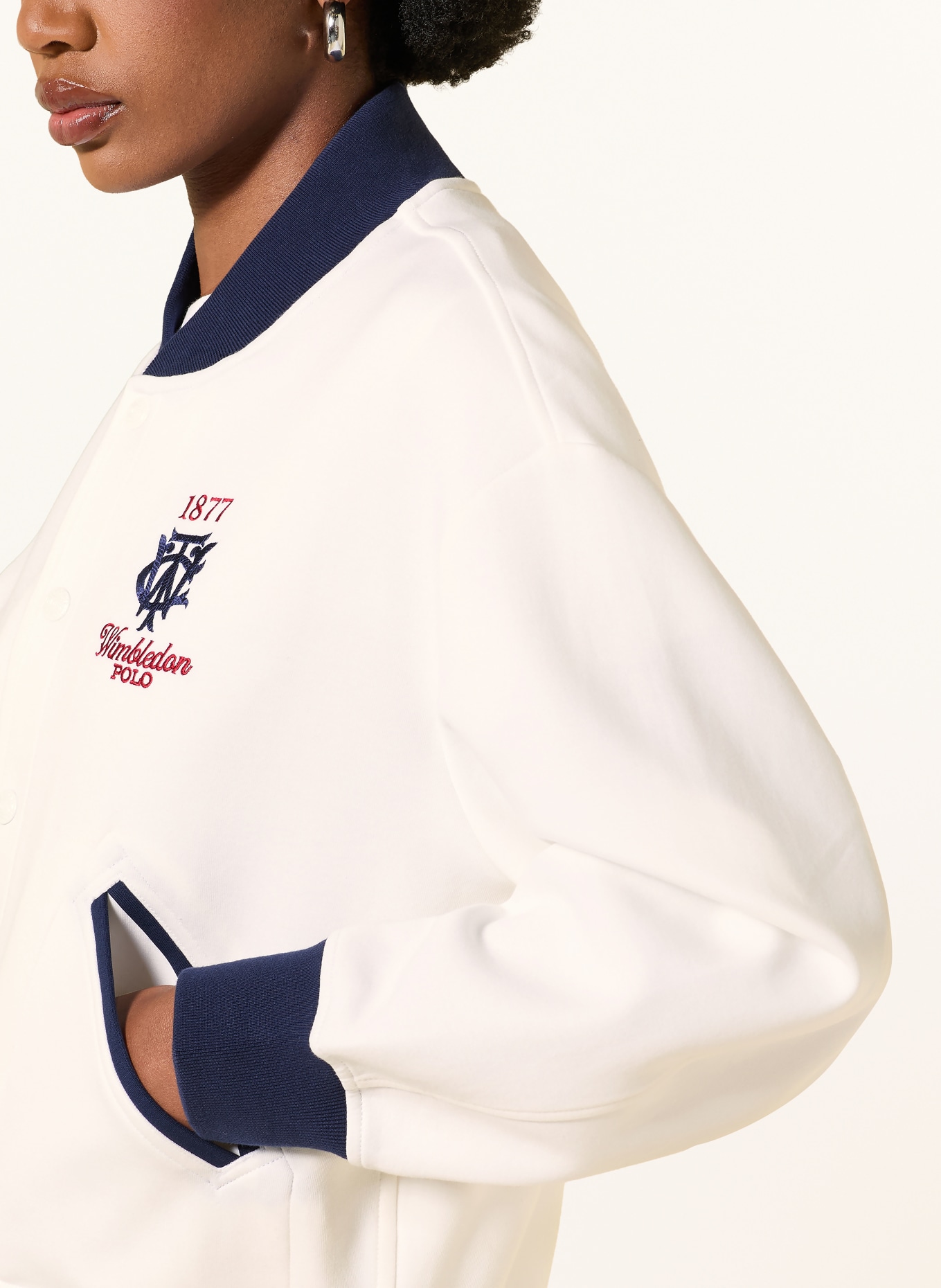 POLO RALPH LAUREN College-Jacke: CREME / DUNKELROT / DUNKELBLAU