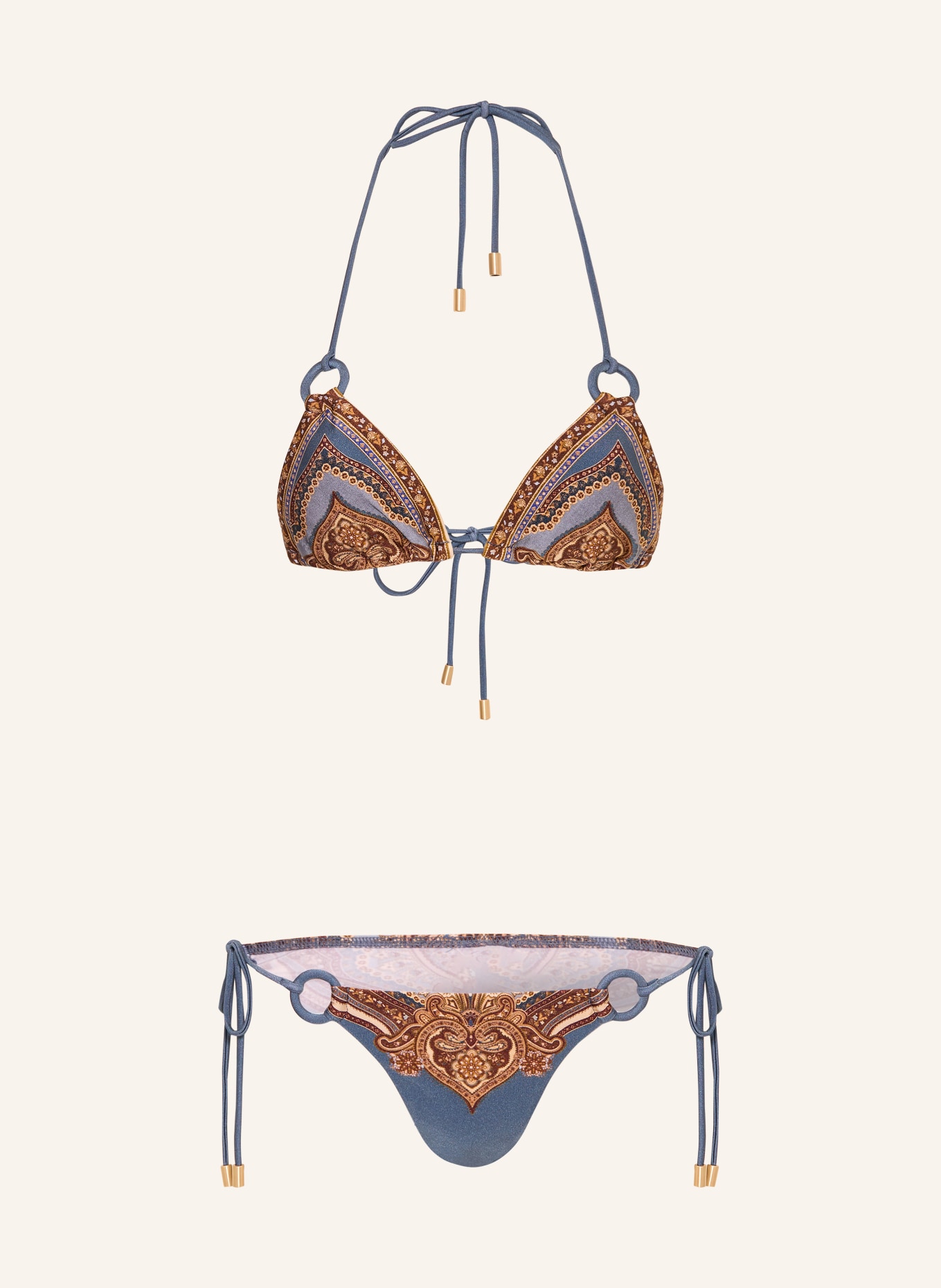 ZIMMERMANN Trojúhelníkové bikiny MAHON: ČERNOŠEDÁ / HNĚDÁ / BÉŽOVÁ