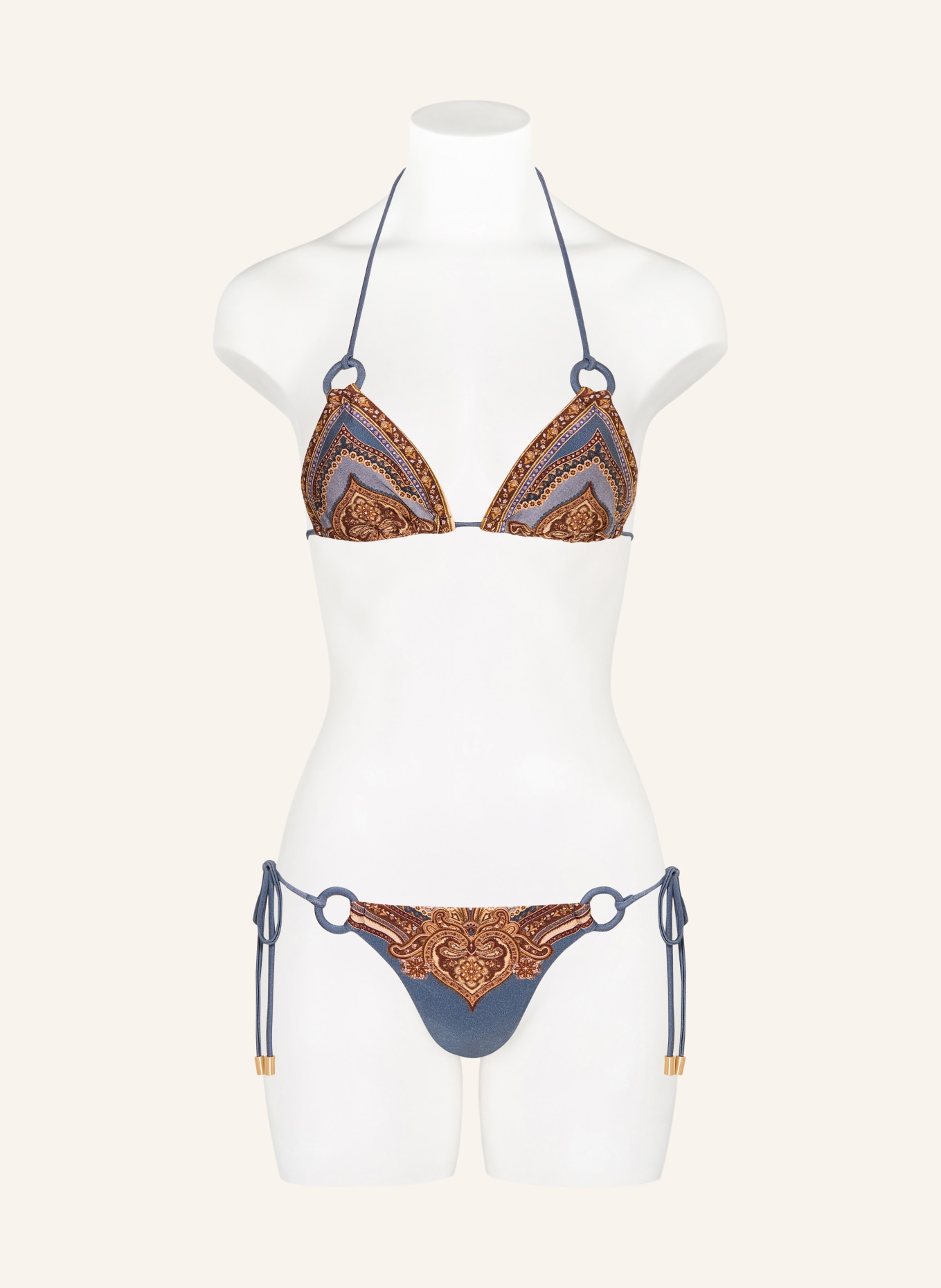 ZIMMERMANN Trojúhelníkové bikiny MAHON: ČERNOŠEDÁ / HNĚDÁ / BÉŽOVÁ