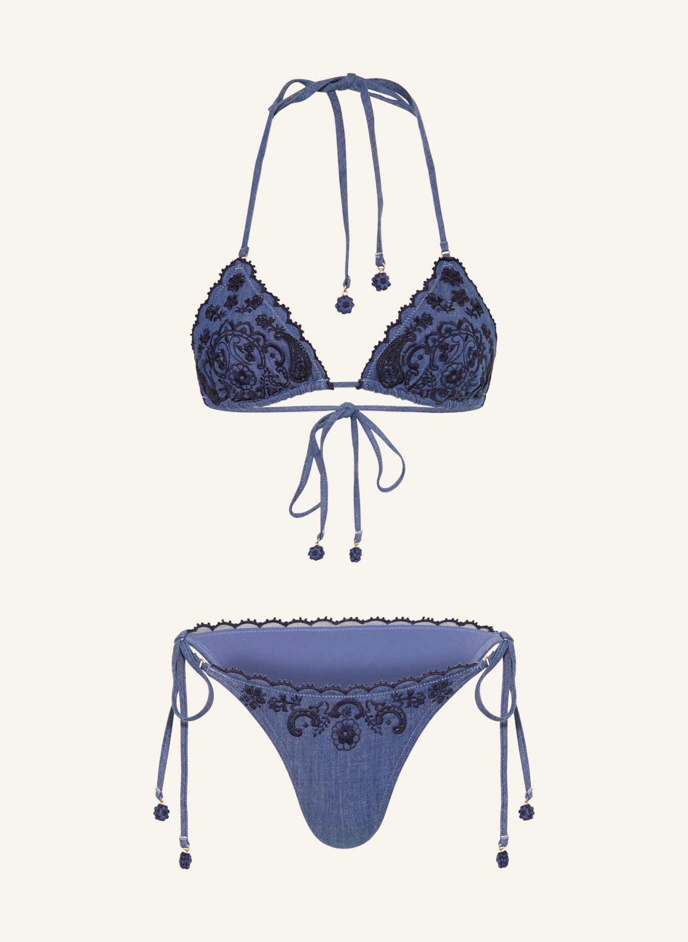ZIMMERMANN Trojúhelníkové bikiny ASTER DENIM: MODRÁ / TMAVĚ MODRÁ