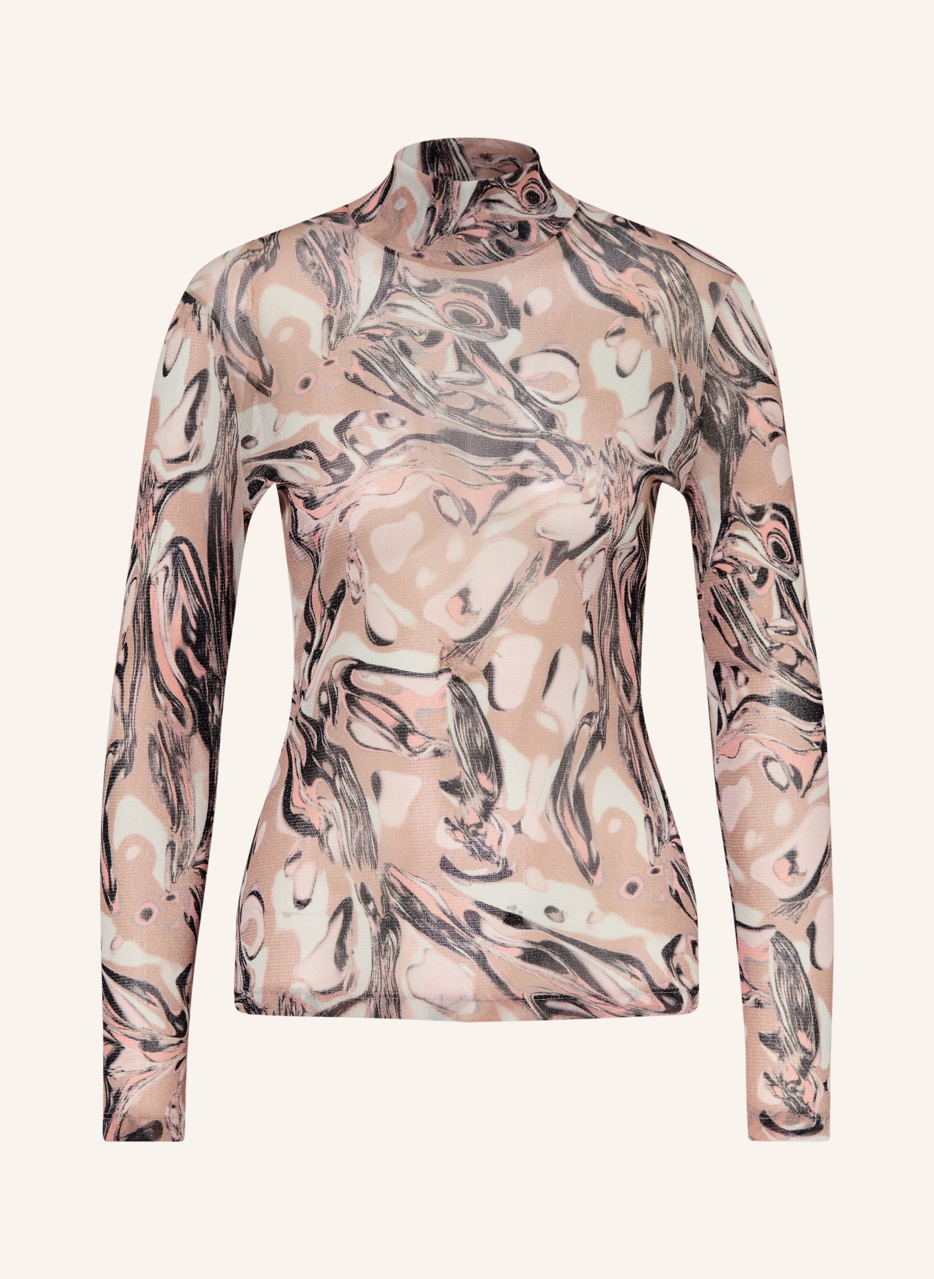 MARC CAIN Longsleeve aus Mesh mit Glitzergarn: 182 smoke