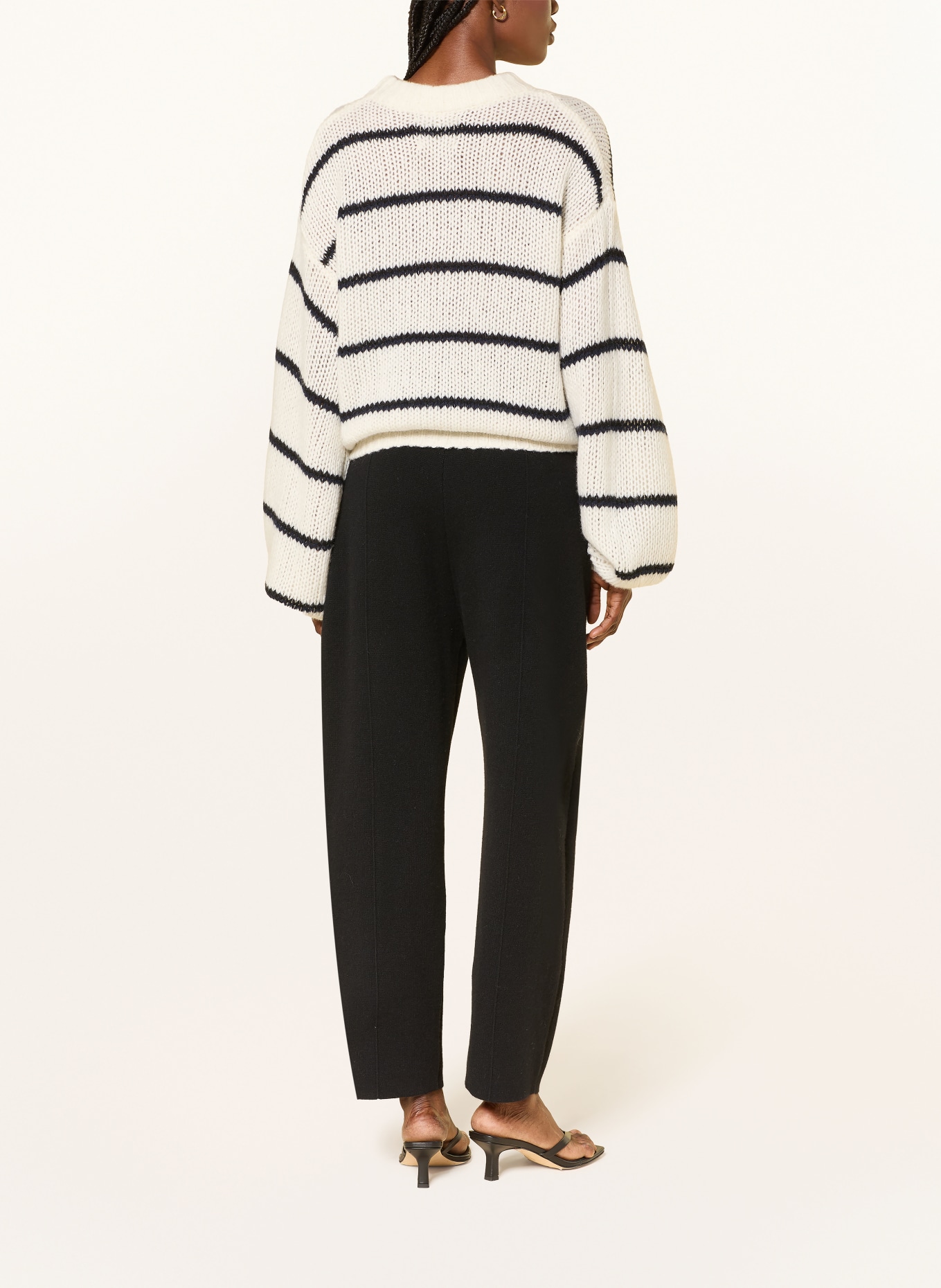 LISA YANG SABELLE Sweater with Cashmere: WHITE / DARK BLUE