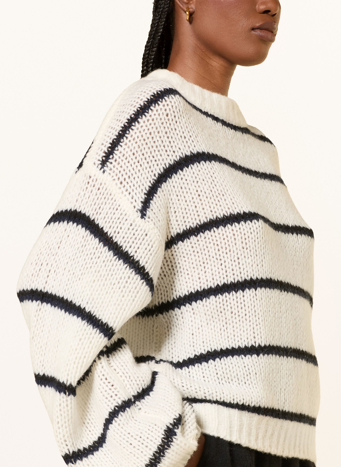 LISA YANG SABELLE Sweater with Cashmere: WHITE / DARK BLUE