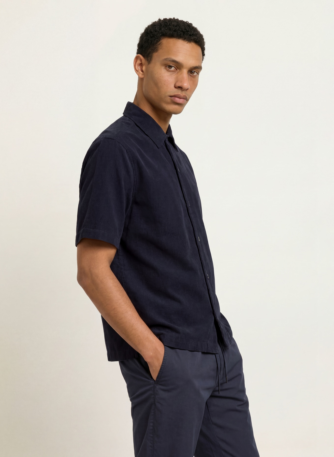 BOSS LAKITH Relaxed Fit Short-Sleeve Corduroy Shirt: DARK BLUE