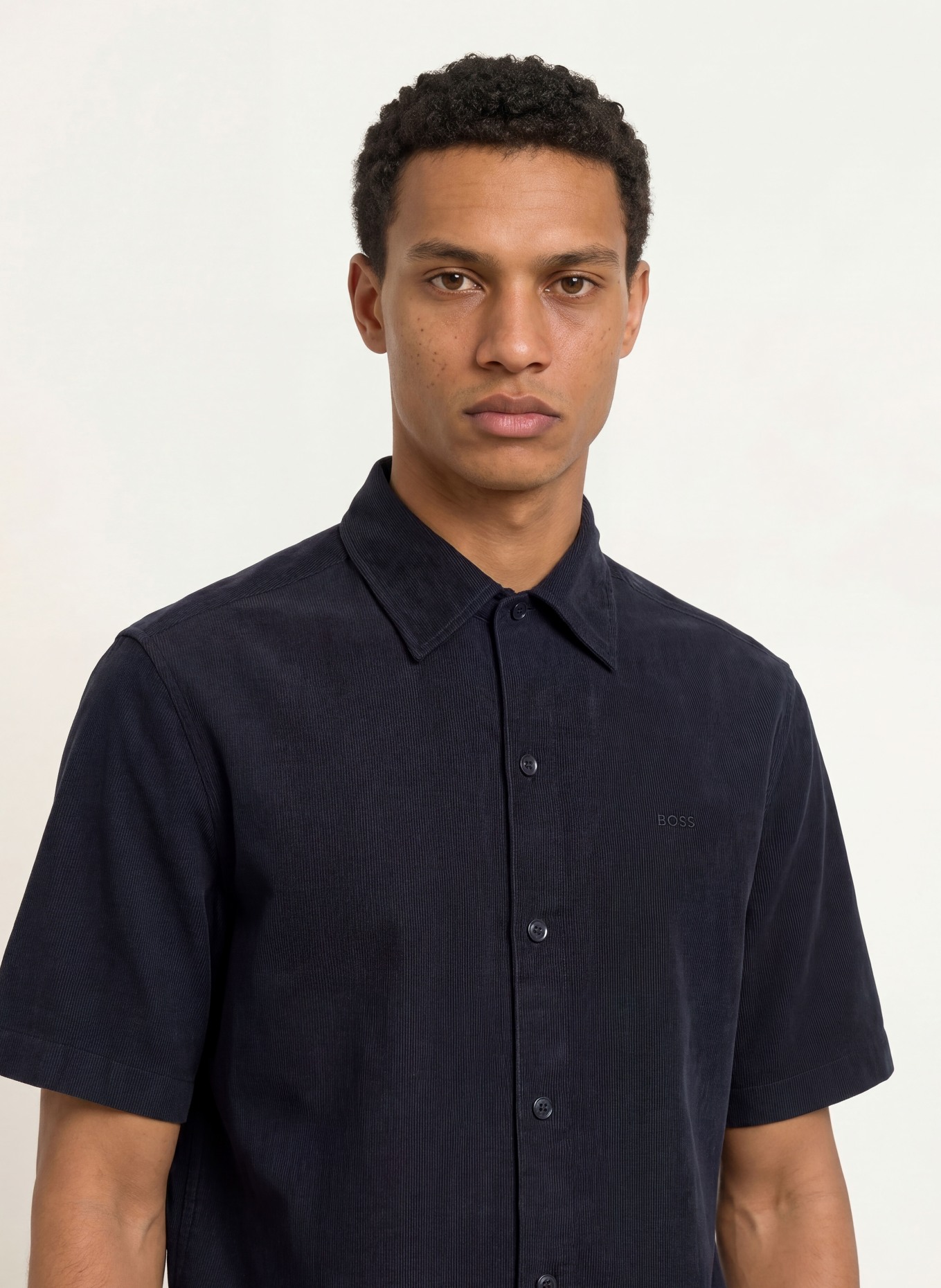 BOSS LAKITH Relaxed Fit Short-Sleeve Corduroy Shirt: DARK BLUE