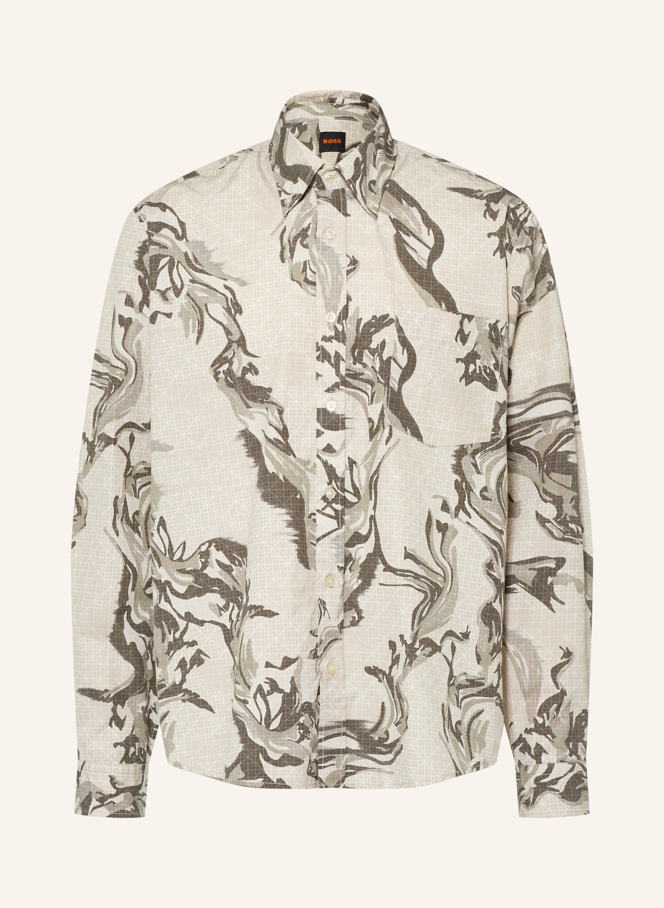 BOSS LOBEY Comfort Fit Shirt: BEIGE / OLIVE