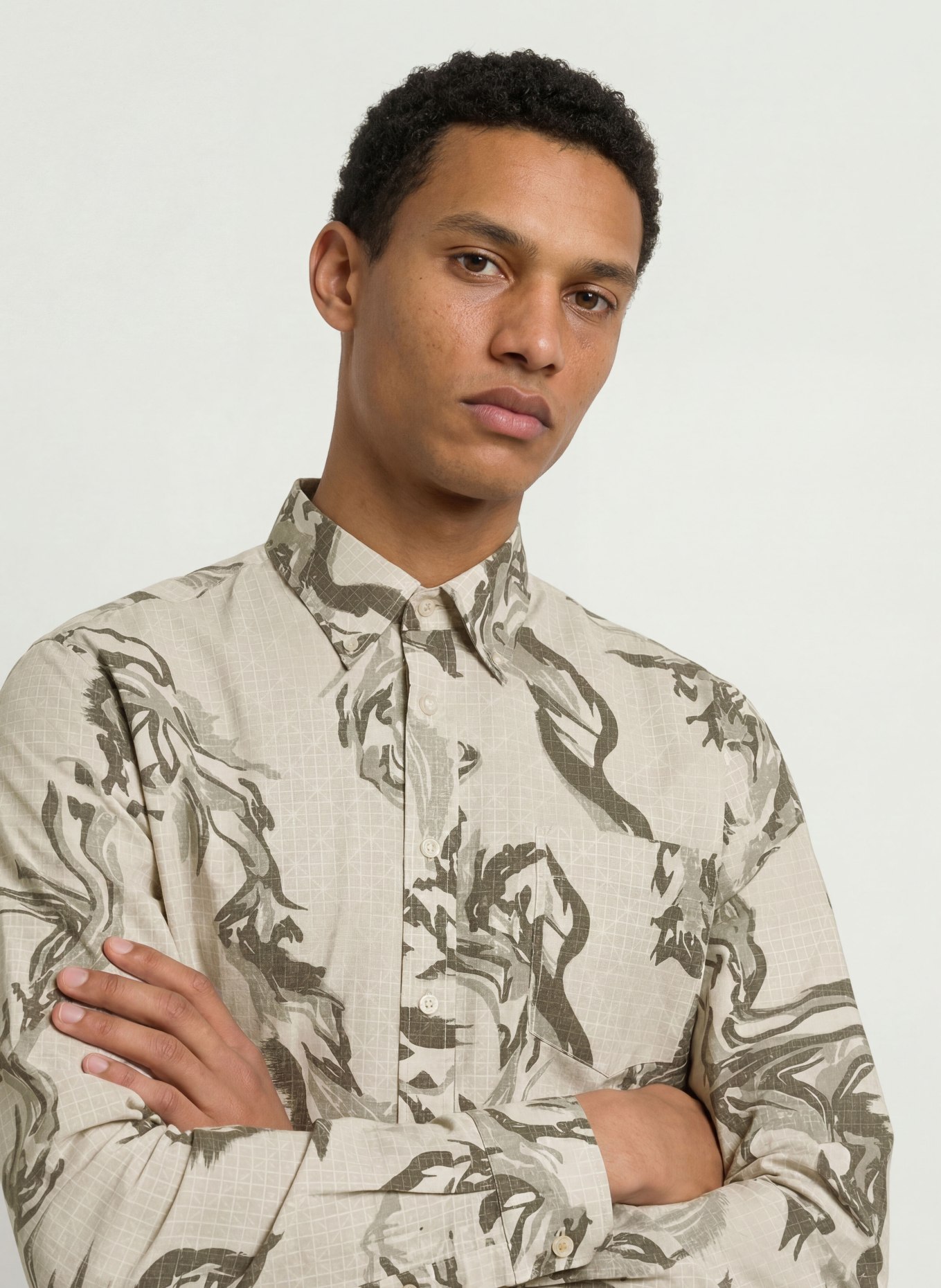 BOSS LOBEY Comfort Fit Shirt: BEIGE / OLIVE