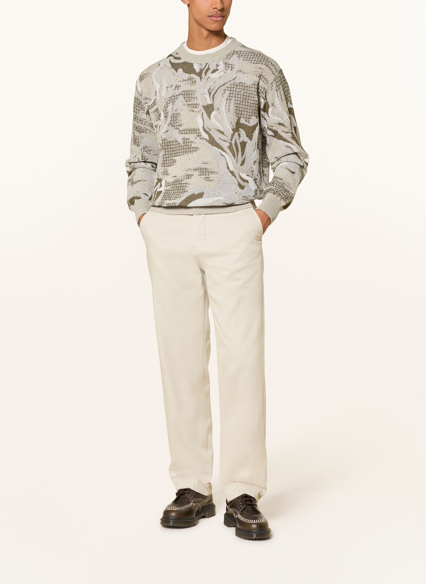 BOSS Sweter AFLORADO: KHAKI / BEŻOWY / BIAŁY