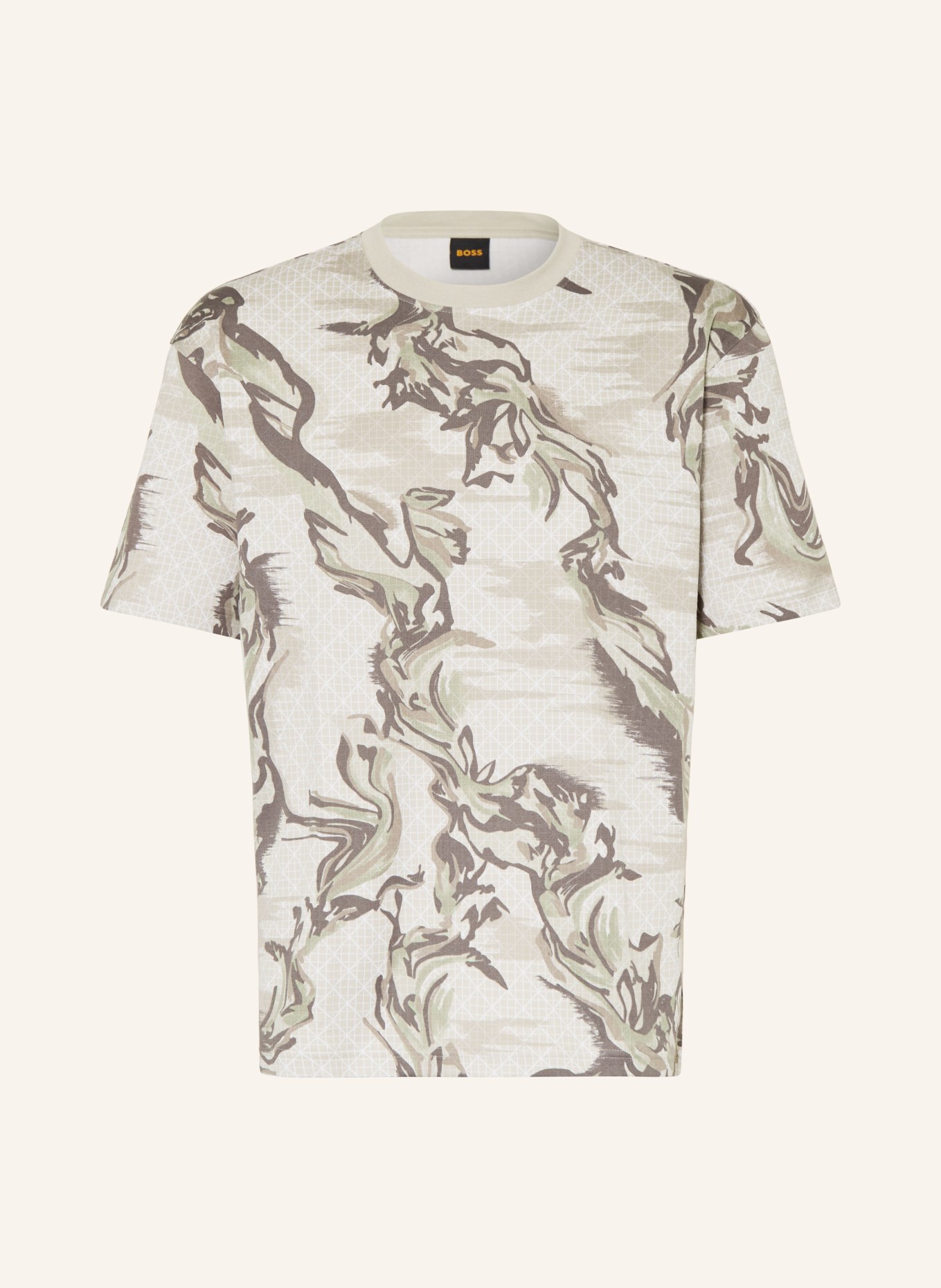 BOSS T-Shirt BARB: BEIGE / DUNKELGRAU / OLIV