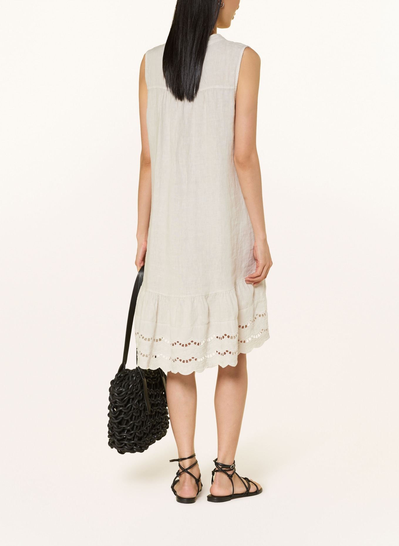 CARTOON Linen dress with eyelet lace: LIGHT GRAY