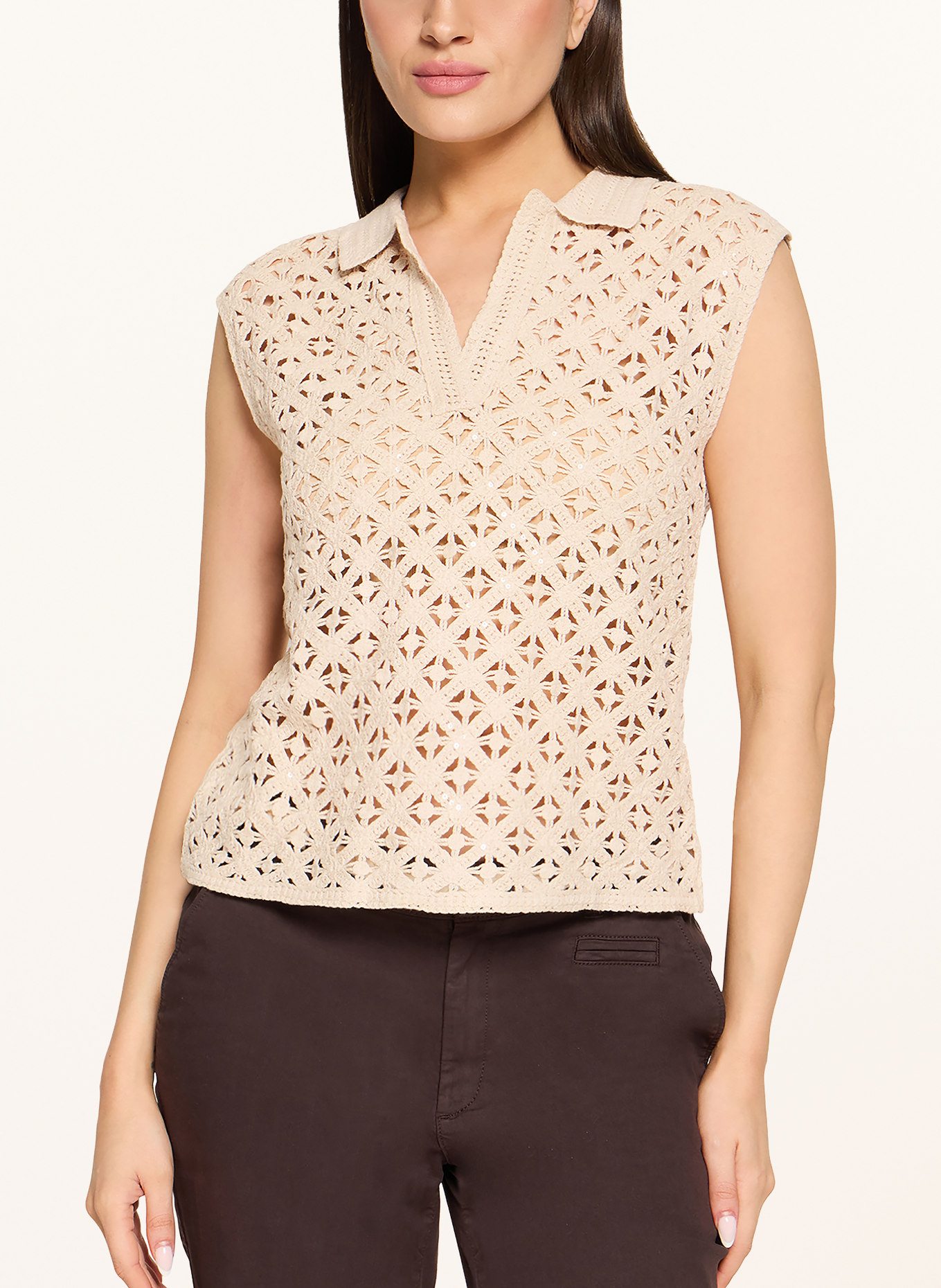 CARTOON Top au crochet avec paillettes: BEIGE