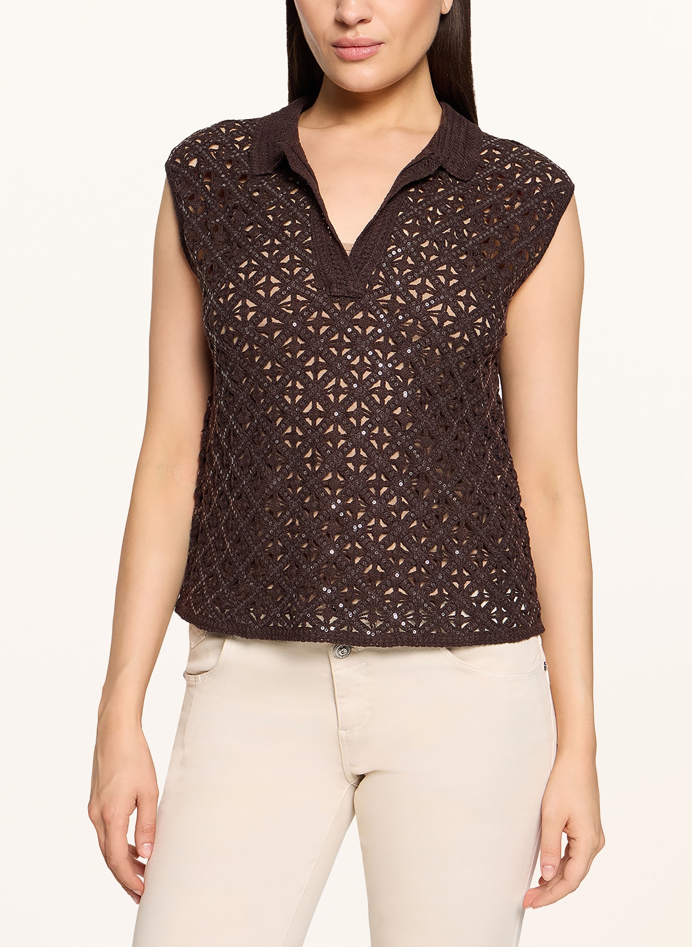 CARTOON Top au crochet avec paillettes: MARRON