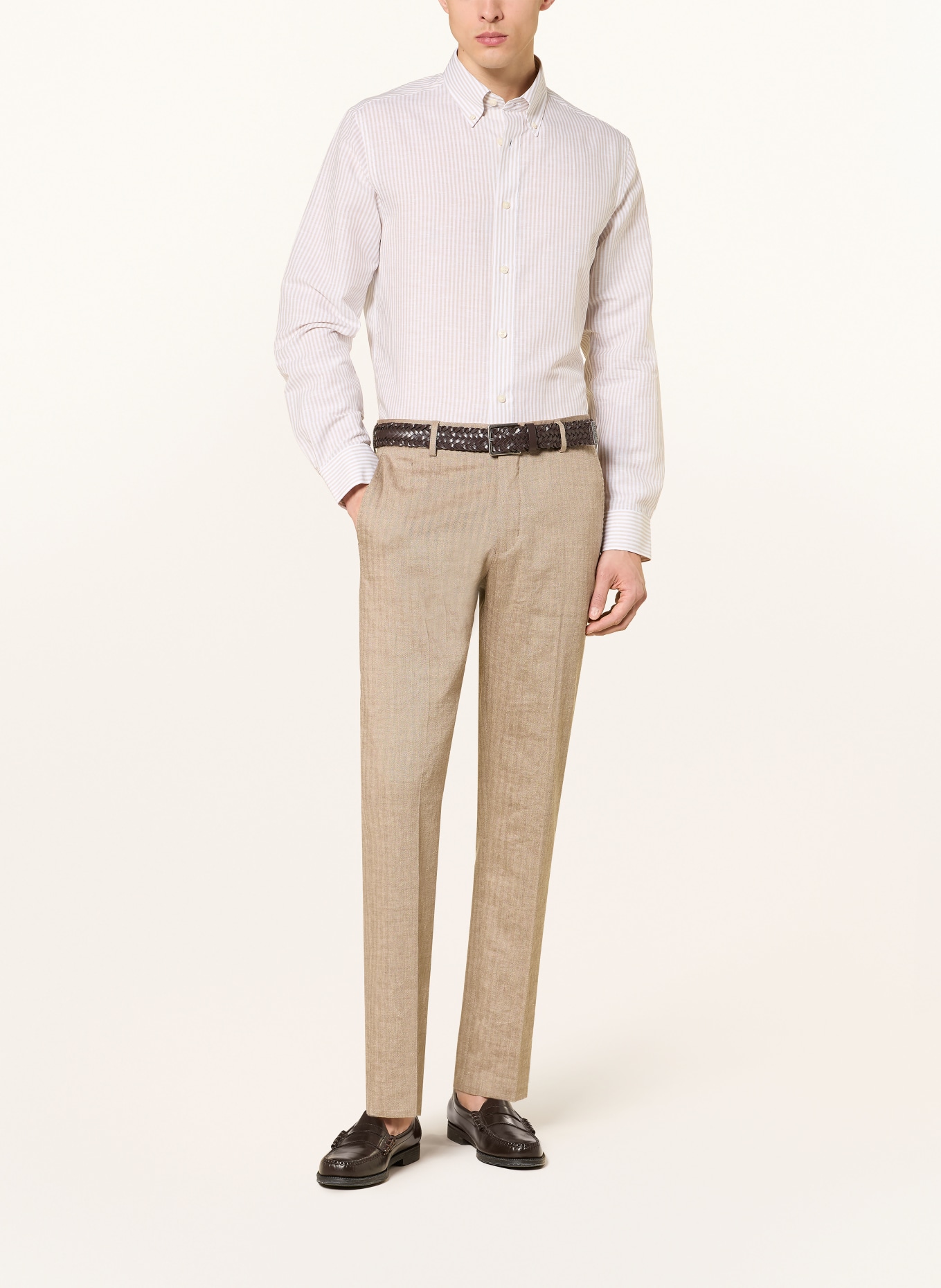 TIGER OF SWEDEN BJORN Comfort Fit Shirt with Linen: LIGHT BROWN / WHITE