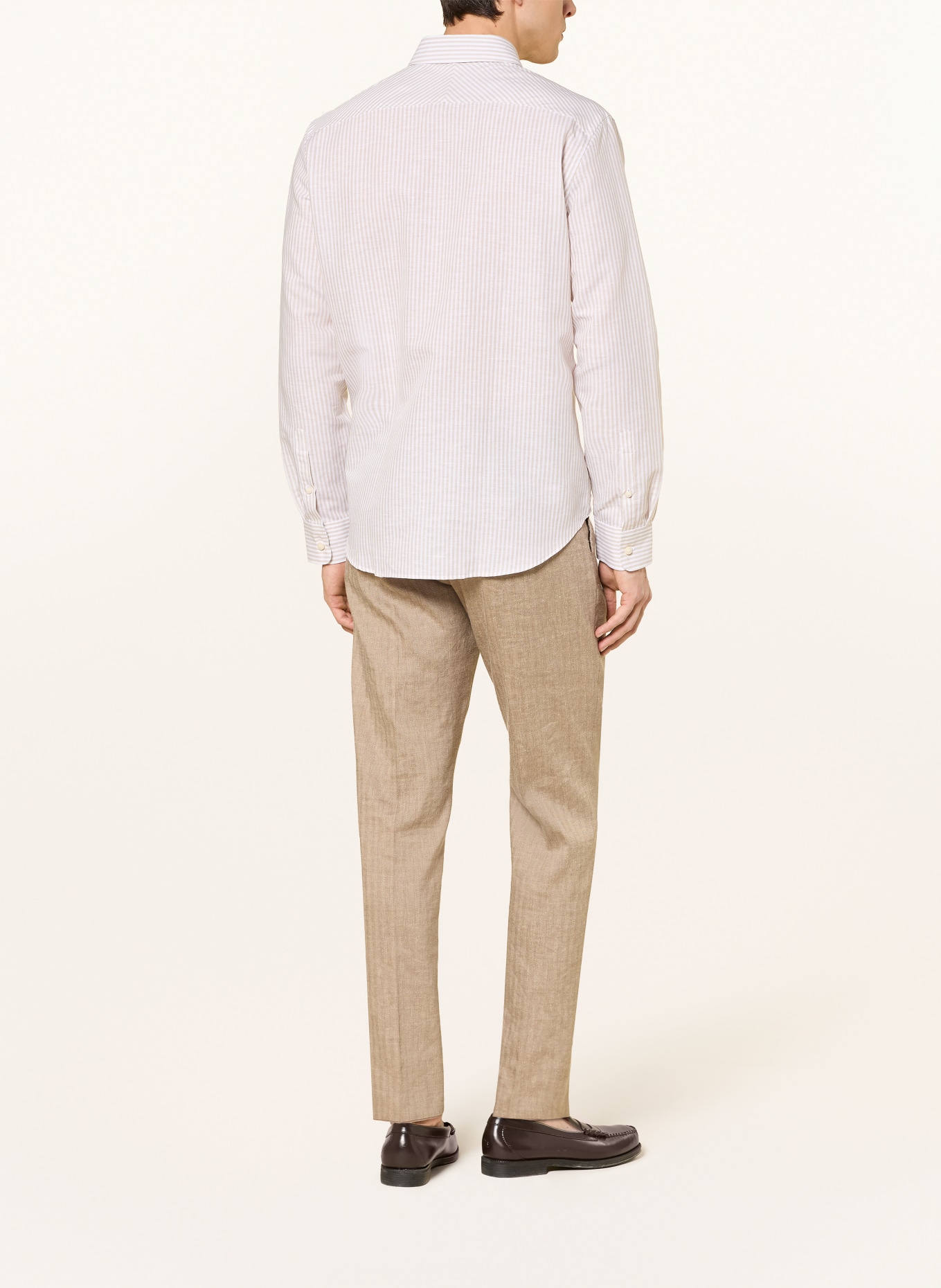 TIGER OF SWEDEN BJORN Comfort Fit Shirt with Linen: LIGHT BROWN / WHITE
