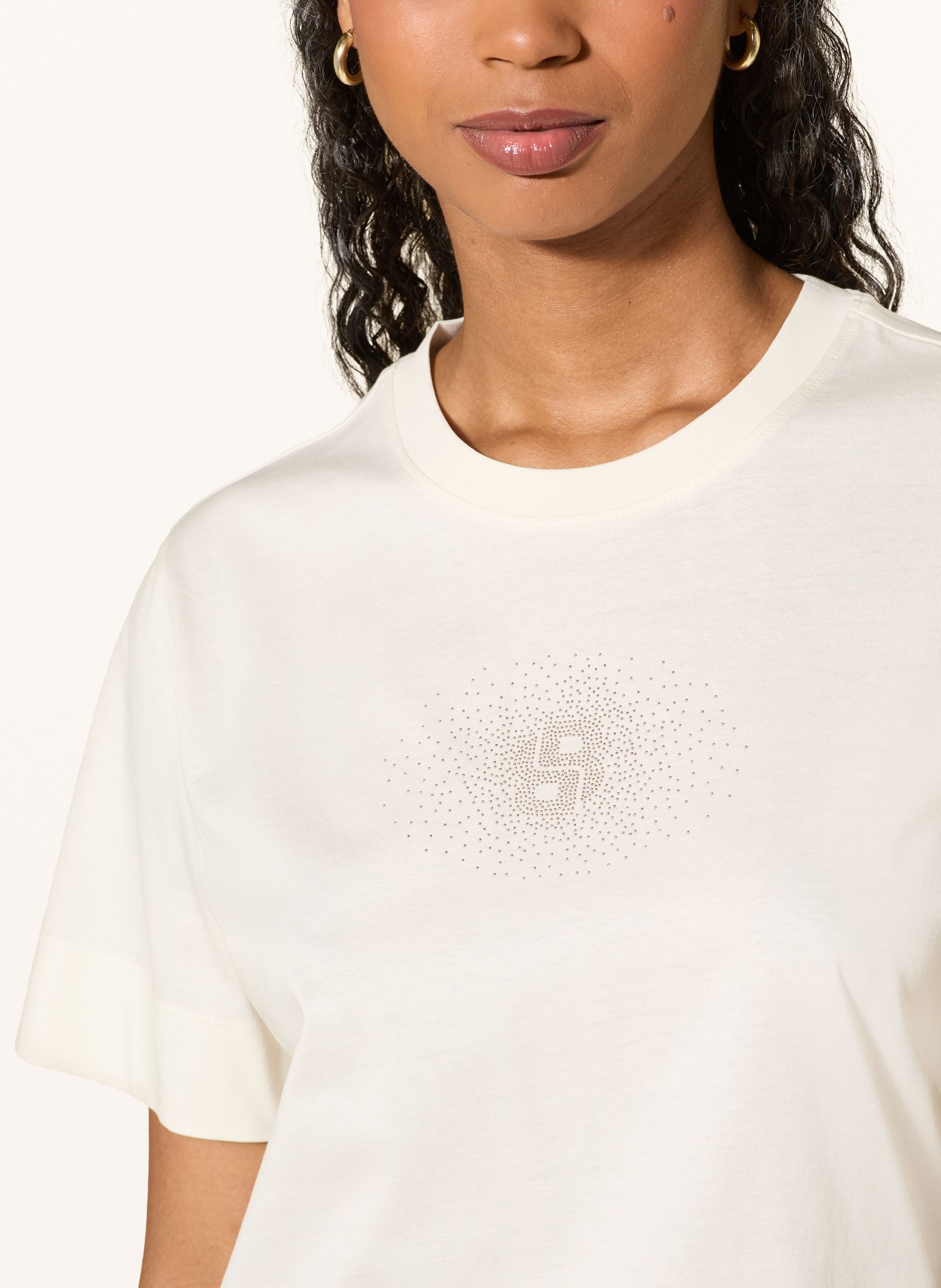 BOSS T-Shirt ELPHA mit Schmucksteinen: WEISS / SILBER