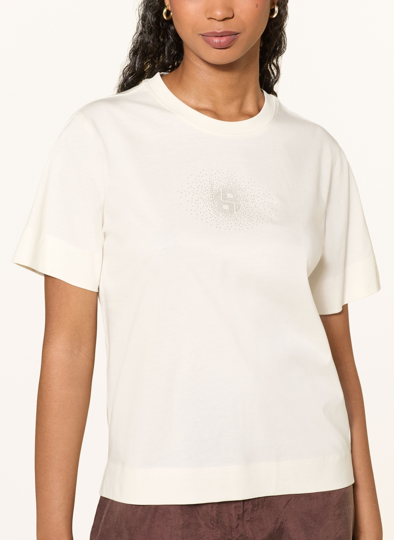 BOSS T-Shirt ELPHA mit Schmucksteinen: WEISS / SILBER