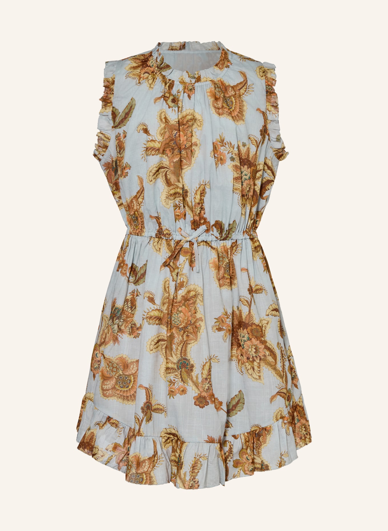 ZIMMERMANN Robe ASTER à volants: BLEU GRIS / COGNAC / GROEN