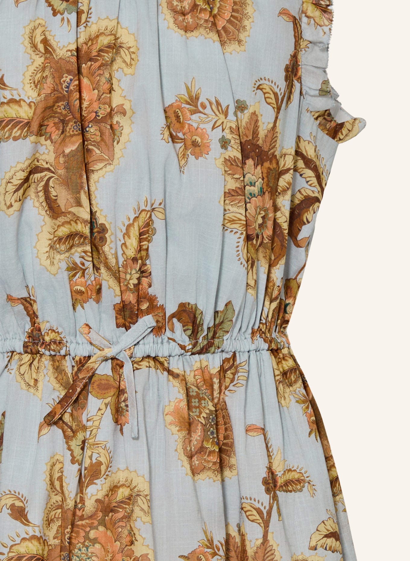 ZIMMERMANN Robe ASTER à volants: BLEU GRIS / COGNAC / GROEN