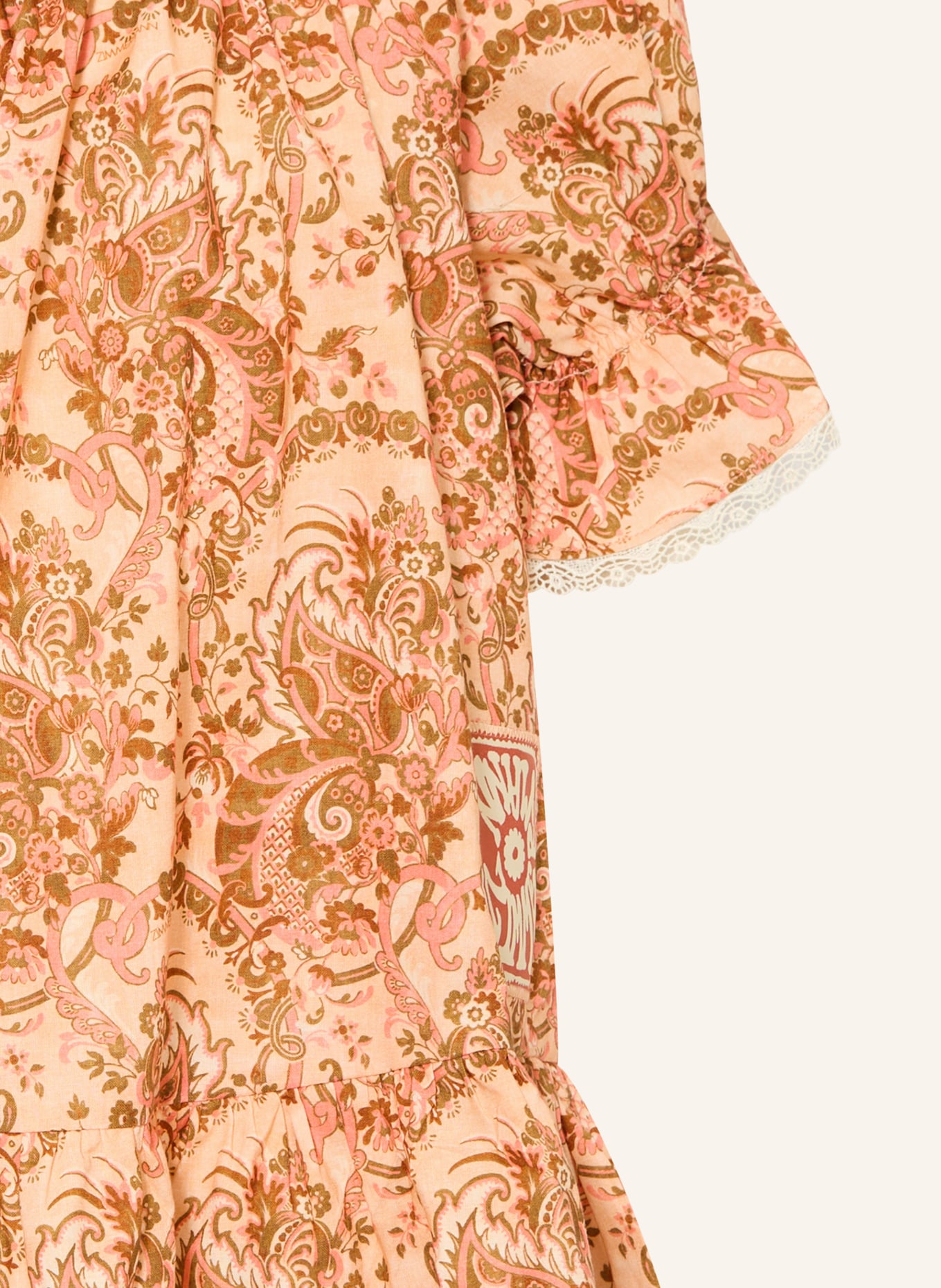 ZIMMERMANN Blouse ASTER met ruches en kant: ROSÉGOUD / COGNAC / LICHTROOD