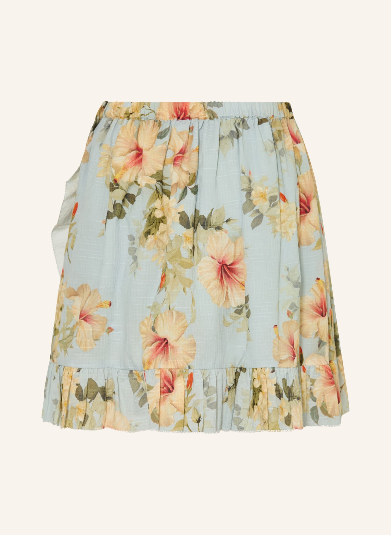 ZIMMERMANN MAHON Wrap-Style Skirt: LIGHT BLUE / LIGHT BROWN / GREEN