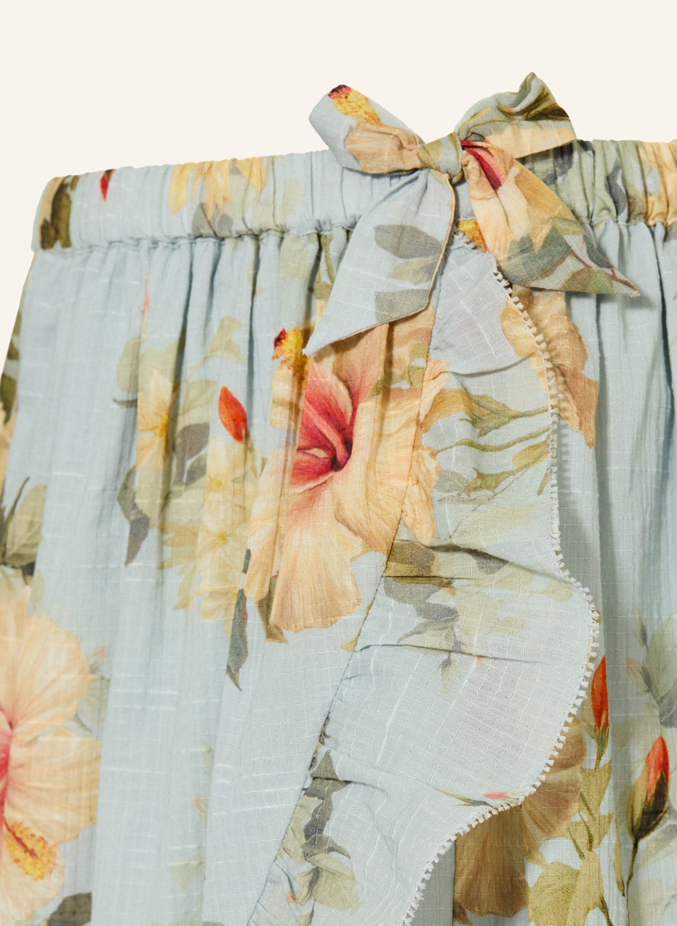 ZIMMERMANN MAHON Wrap-Style Skirt: LIGHT BLUE / LIGHT BROWN / GREEN