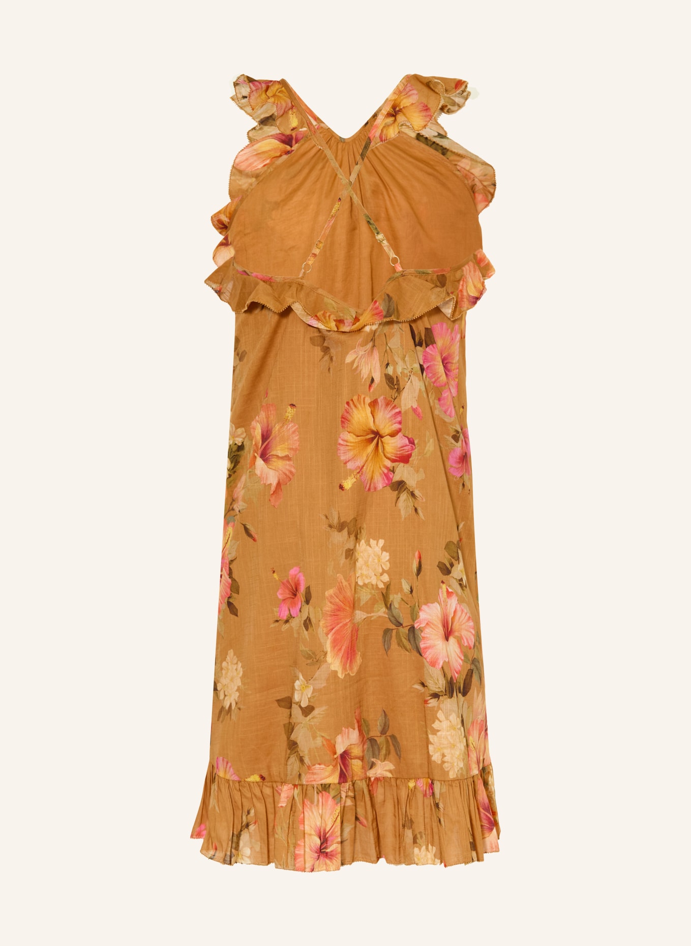 ZIMMERMANN MAHON dress with ruffles: COGNAC / RED / GREEN