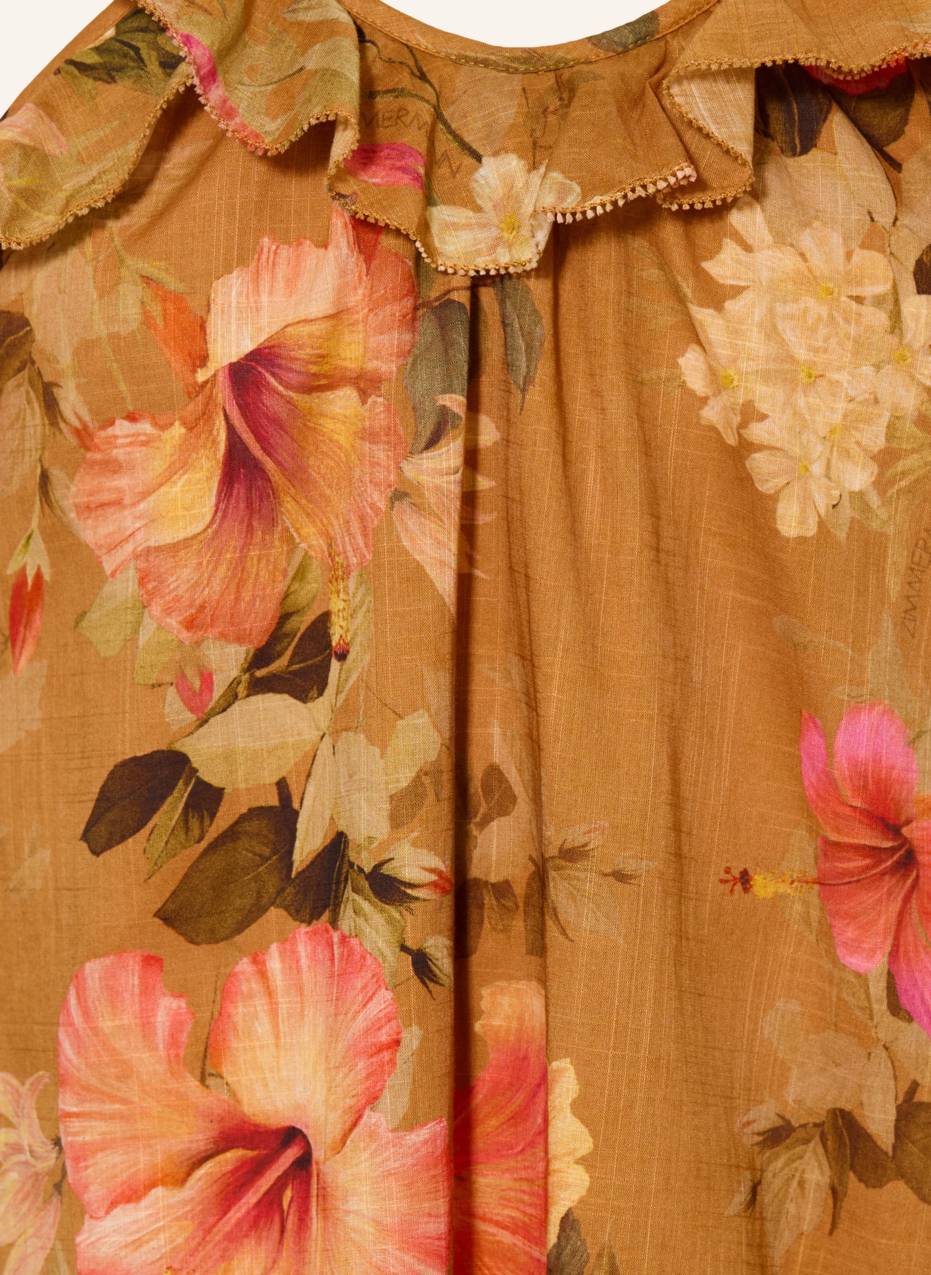 ZIMMERMANN MAHON dress with ruffles: COGNAC / RED / GREEN
