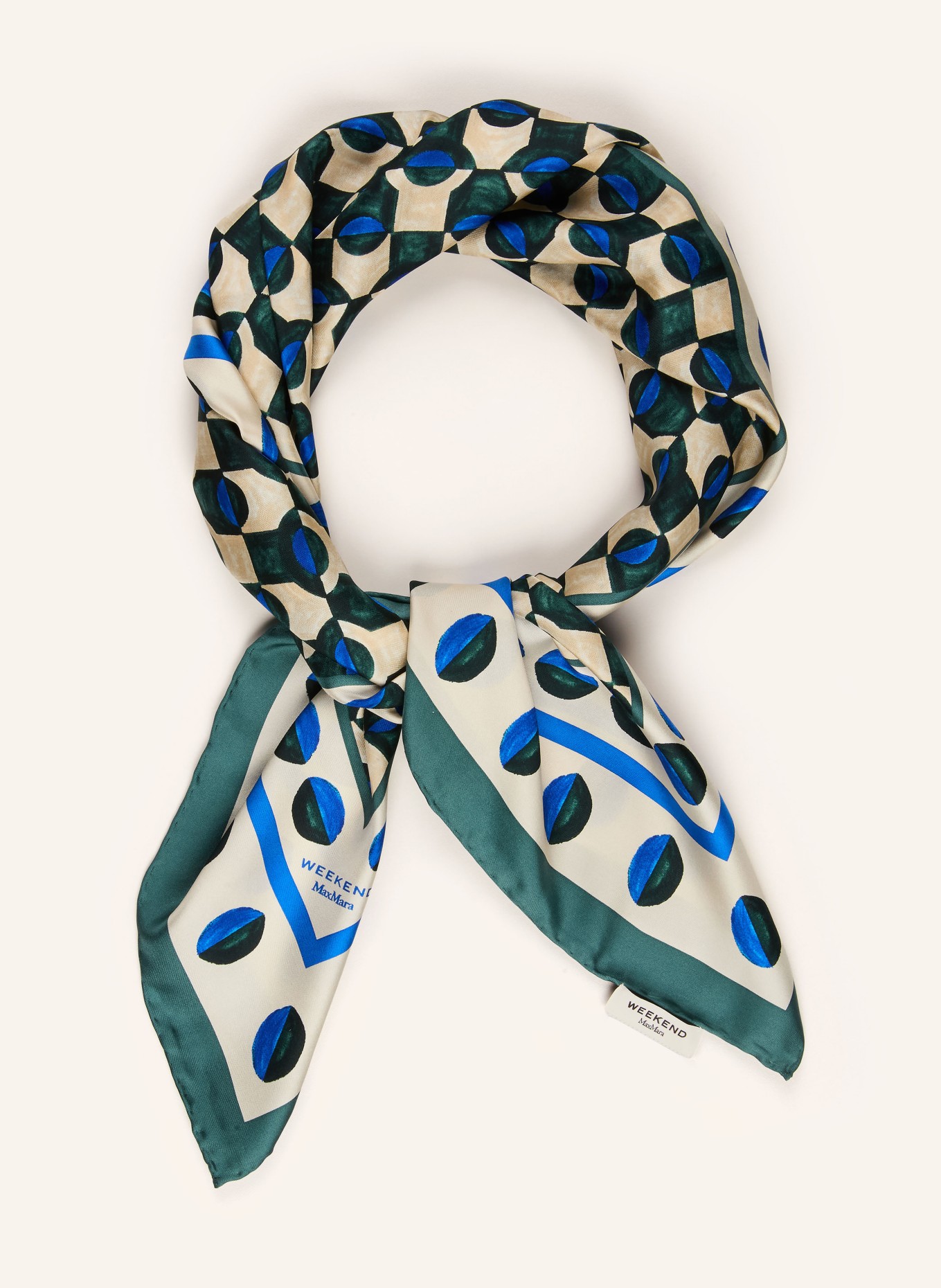 WEEKEND Max Mara ONESTO Silk Scarf: BEIGE / DARK GREEN / BLUE
