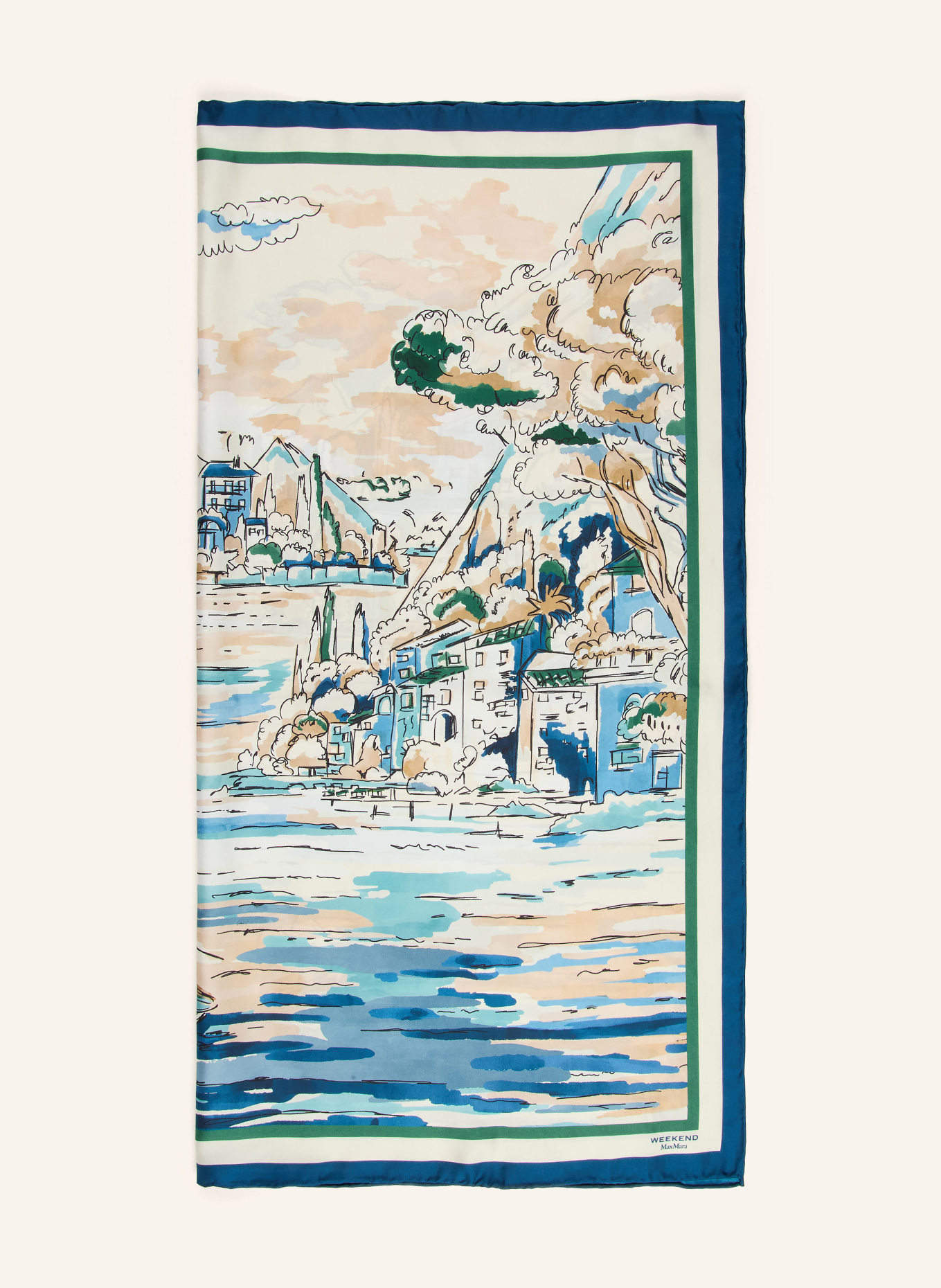 WEEKEND Max Mara ONESTO Silk Scarf: WHITE / LIGHT BLUE / DARK BLUE