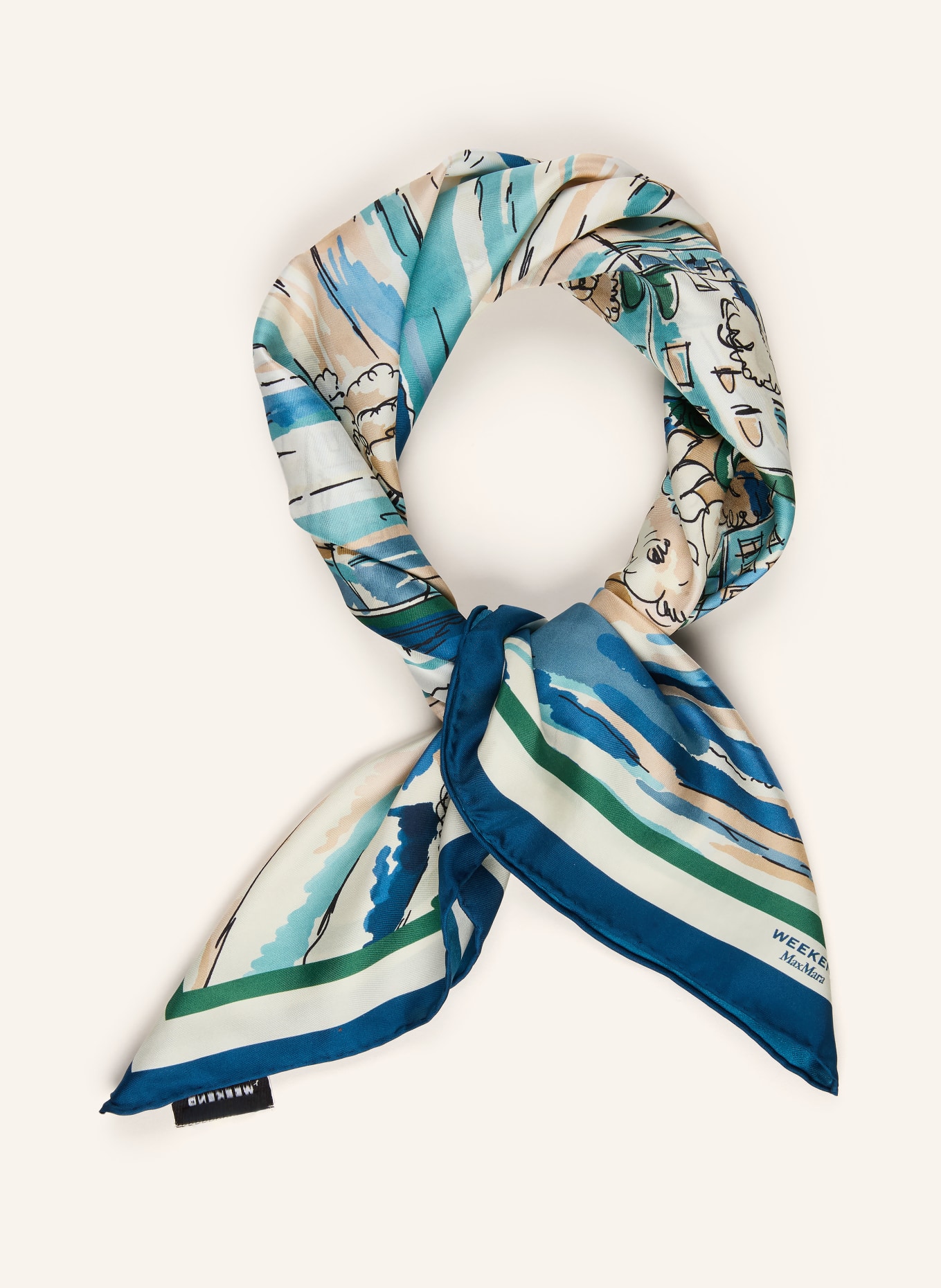WEEKEND Max Mara ONESTO Silk Scarf: WHITE / LIGHT BLUE / DARK BLUE